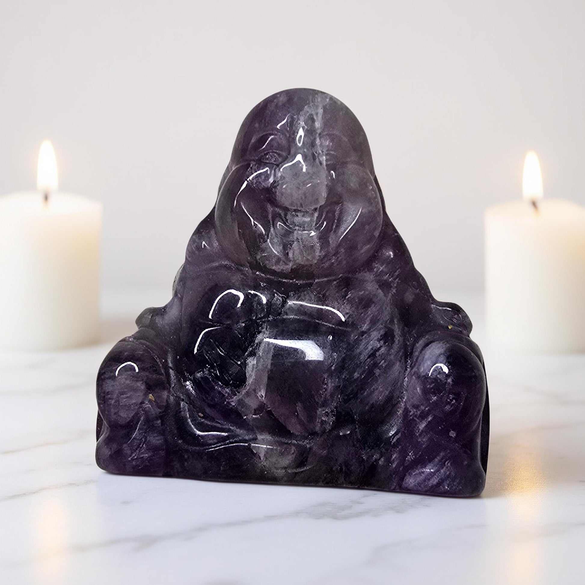 Statuette Bouddha Rieur 4cm - Quartz Rose ou Améthyste