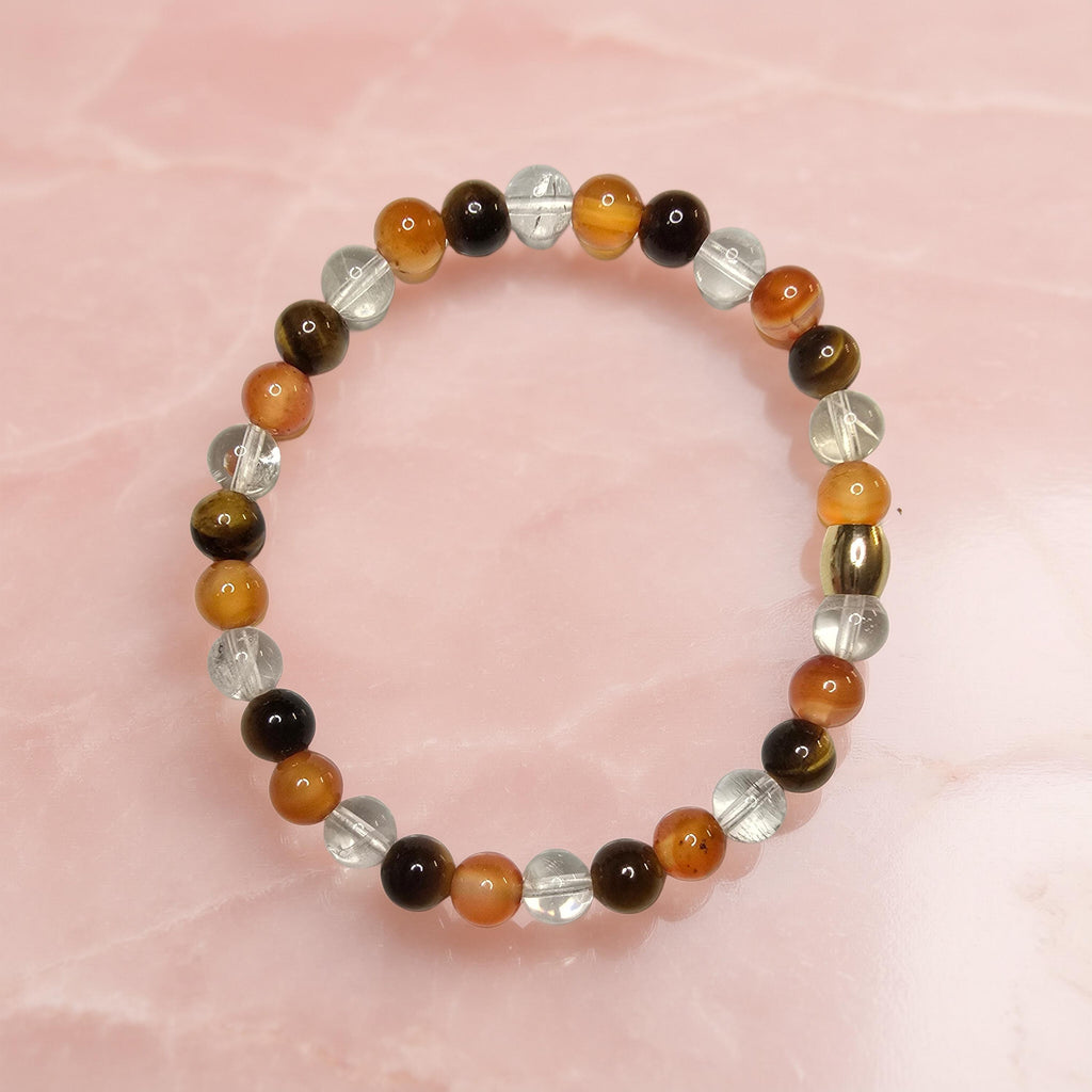 Bracelet Lithothérapie Anti-Fatigue – Œil de Tigre, Cornaline & Citrine