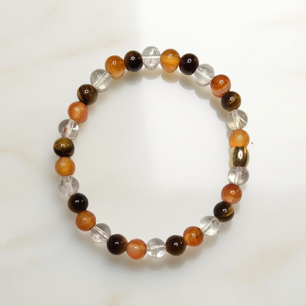 Bracelet Lithothérapie Anti-Fatigue – Œil de Tigre, Cornaline & Citrine