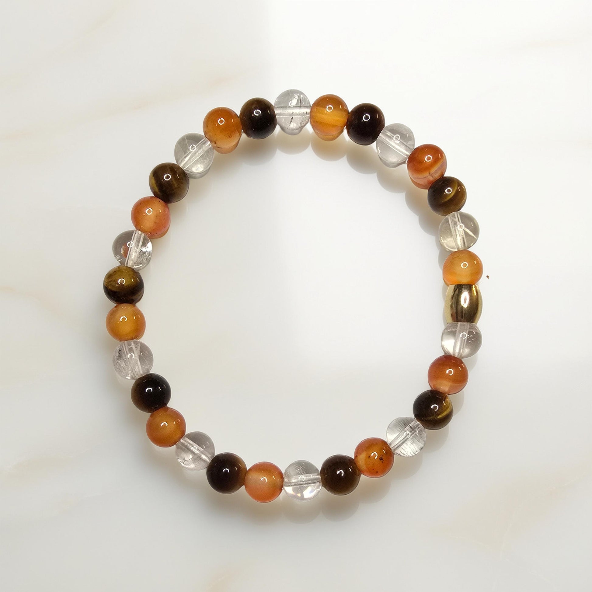 Bracelet Lithothérapie Anti-Fatigue – Œil de Tigre, Cornaline & Citrine