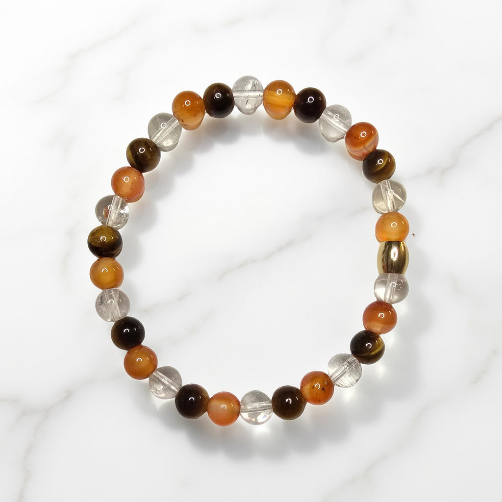 Bracelet Lithothérapie Anti-Fatigue – Œil de Tigre, Cornaline & Citrine