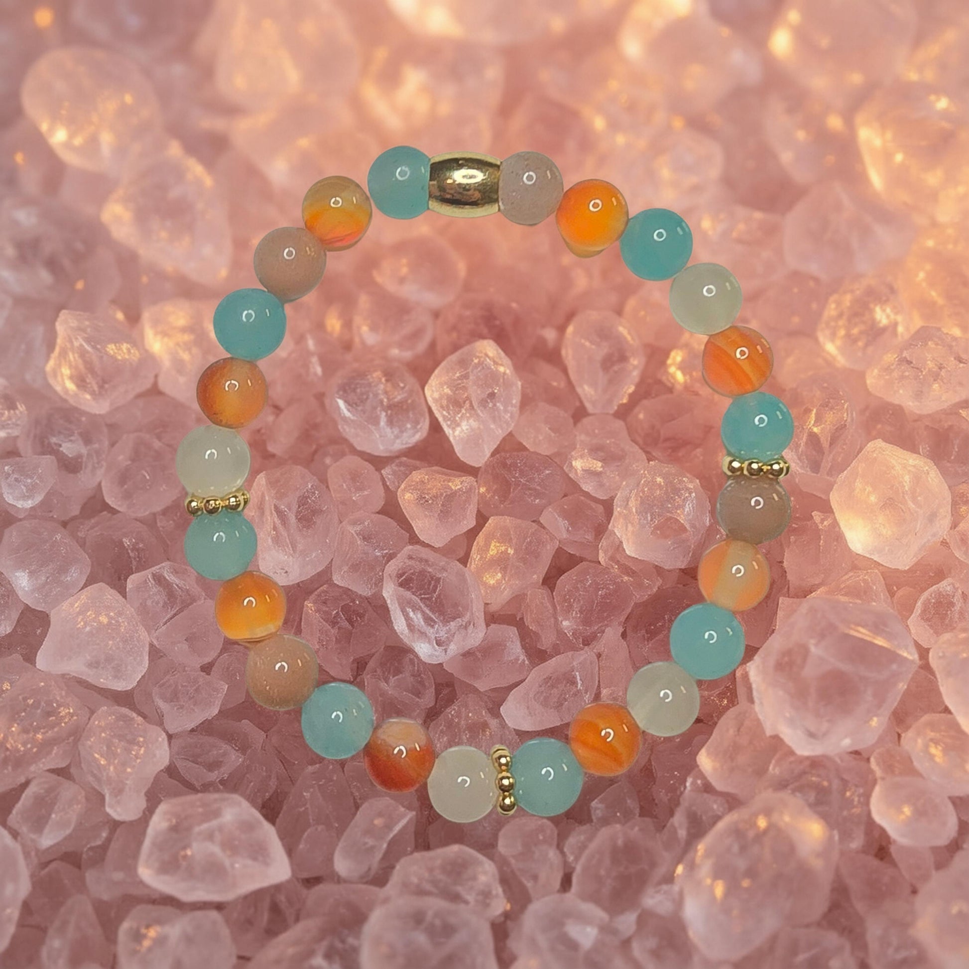 Bracelet Lithothérapie Anti-Ballonnements – Amazonite, Cornaline & Pierre de Lune