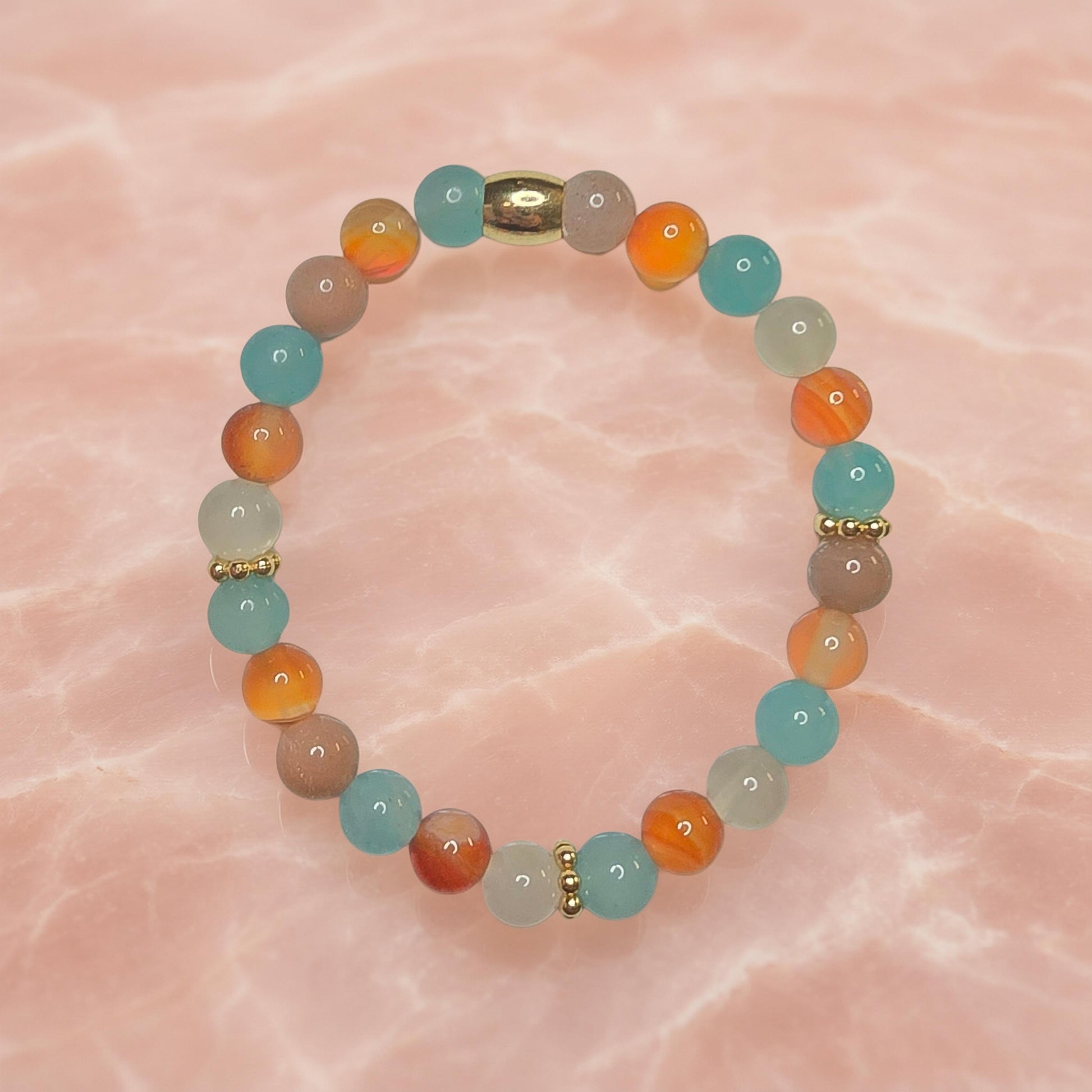 Bracelet Lithothérapie Anti-Ballonnements – Amazonite, Cornaline & Pierre de Lune