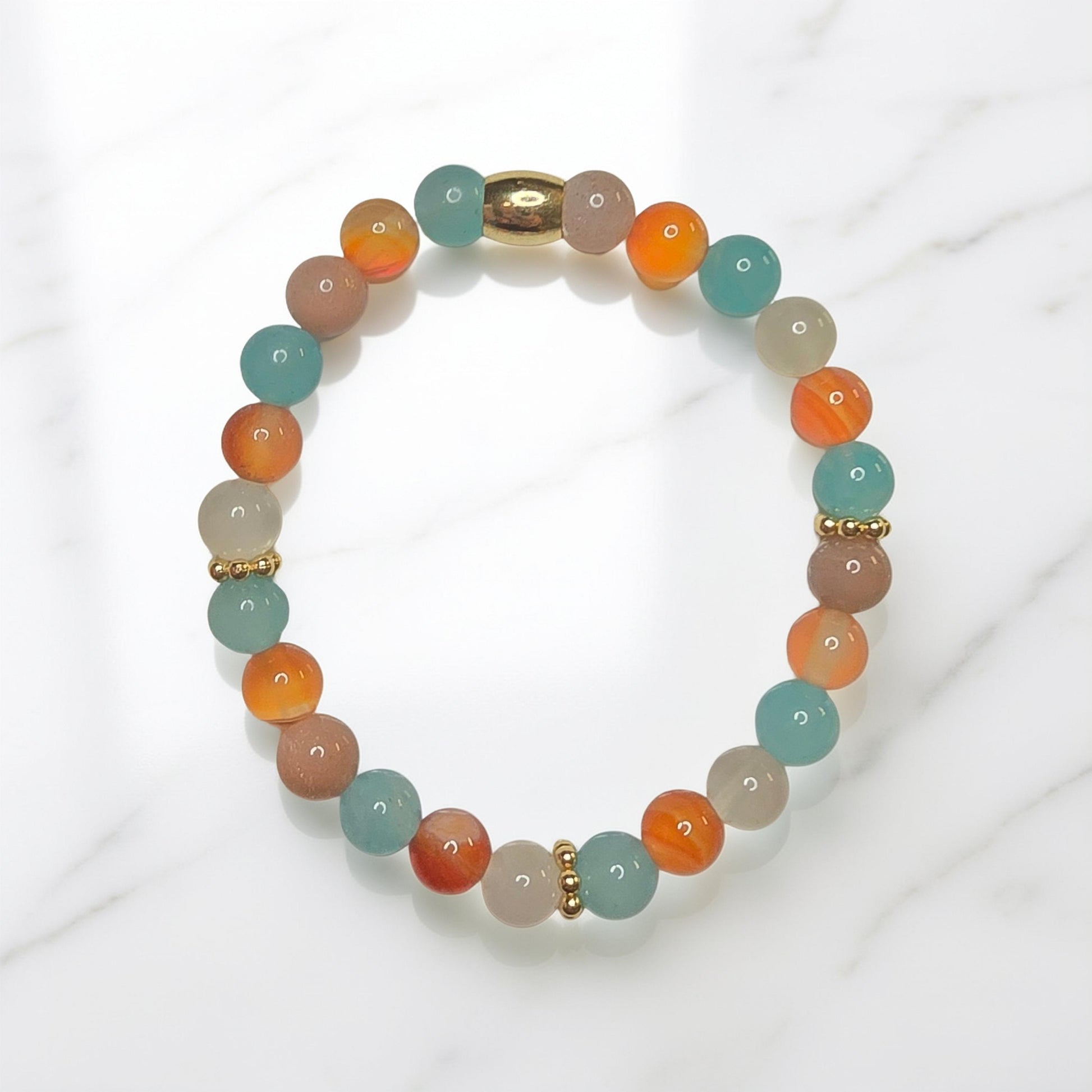 Bracelet Lithothérapie Anti-Ballonnements – Amazonite, Cornaline & Pierre de Lune