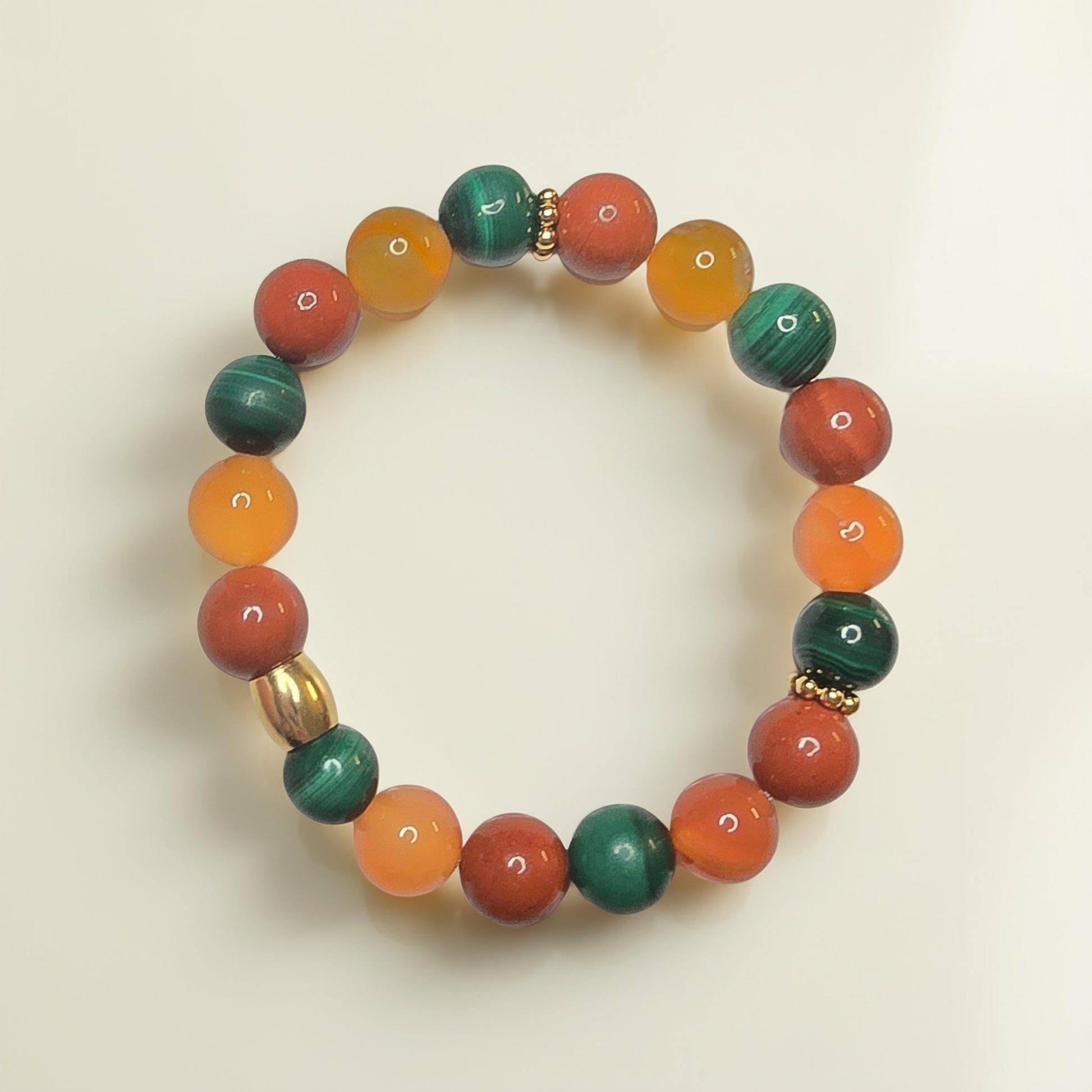 Bracelet Lithothérapie Digestion Paresseuse – Cornaline, Jaspe Rouge & Malachite