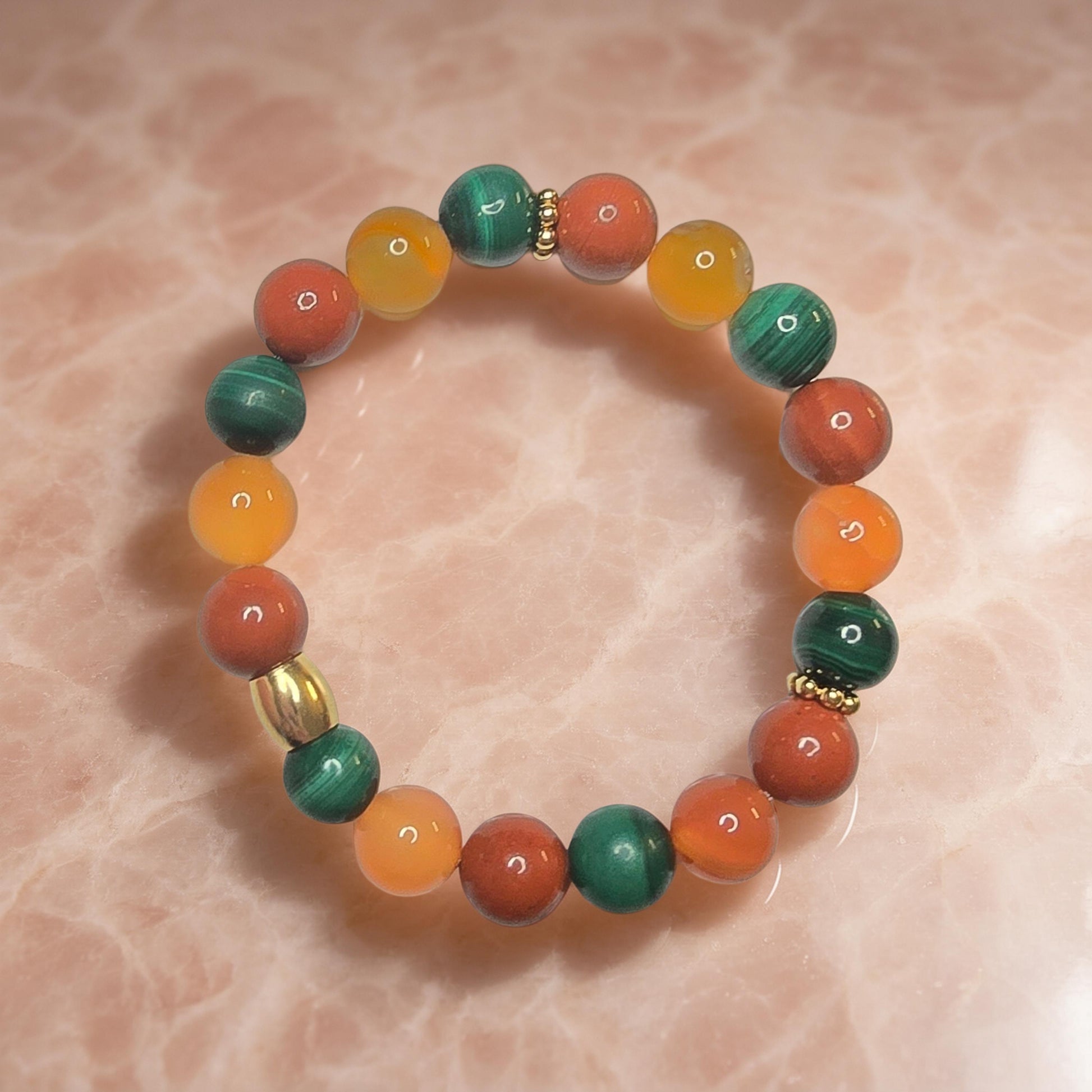 Bracelet Lithothérapie Digestion Paresseuse – Cornaline, Jaspe Rouge & Malachite