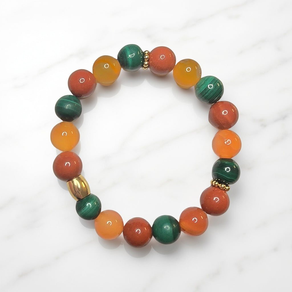 Bracelet Lithothérapie Digestion Paresseuse – Cornaline, Jaspe Rouge & Malachite