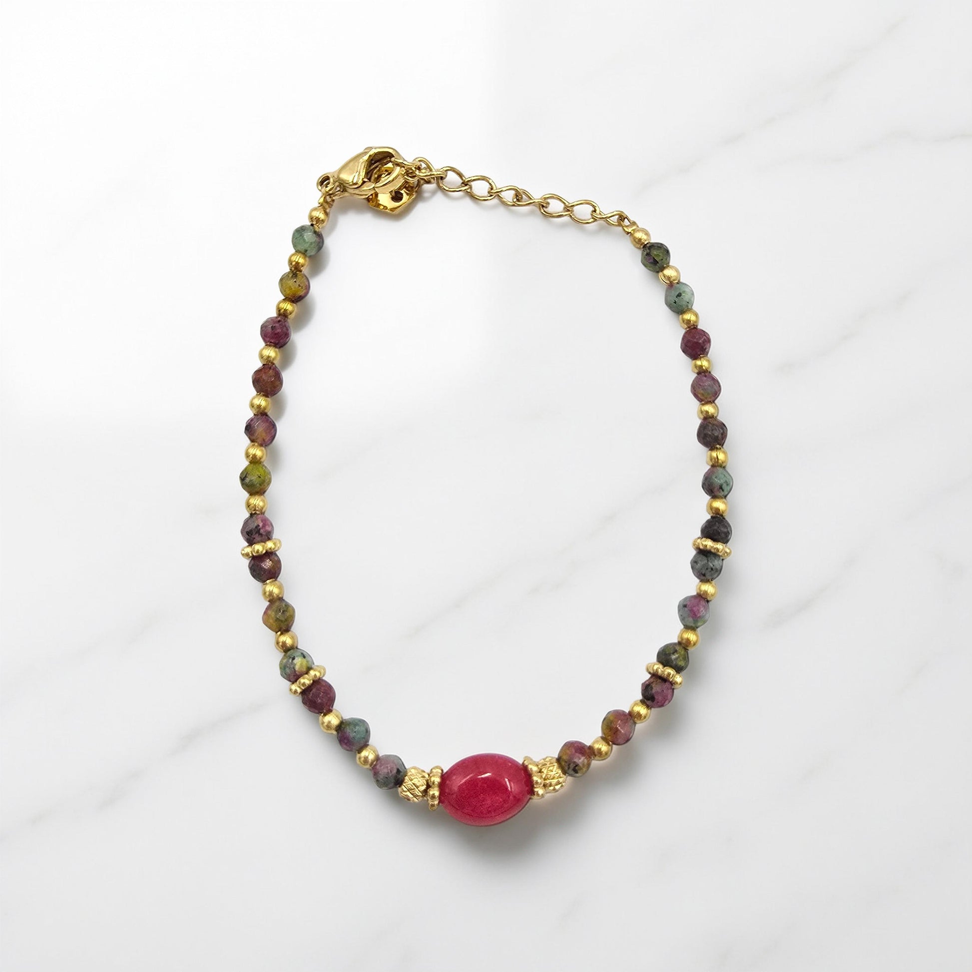 Bracelet KRISNA Jaspe Oxyde de Zirconium Rose Acier Inoxydable Doré | Or et Âme Bijoux