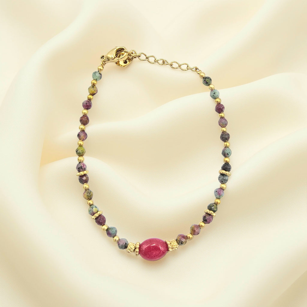 Bracelet KRISNA Jaspe Oxyde de Zirconium Rose Acier Inoxydable Doré | Or et Âme Bijoux