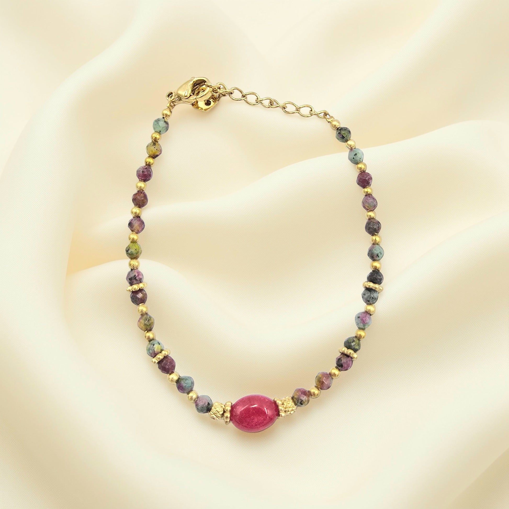 Bracelet KRISNA Jaspe Oxyde de Zirconium Rose Acier Inoxydable Doré | Or et Âme Bijoux