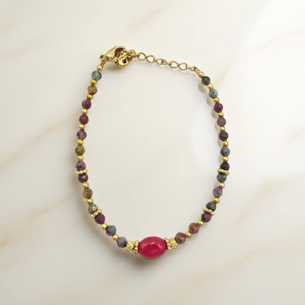 Bracelet KRISNA Jaspe Oxyde de Zirconium Rose Acier Inoxydable Doré | Or et Âme Bijoux