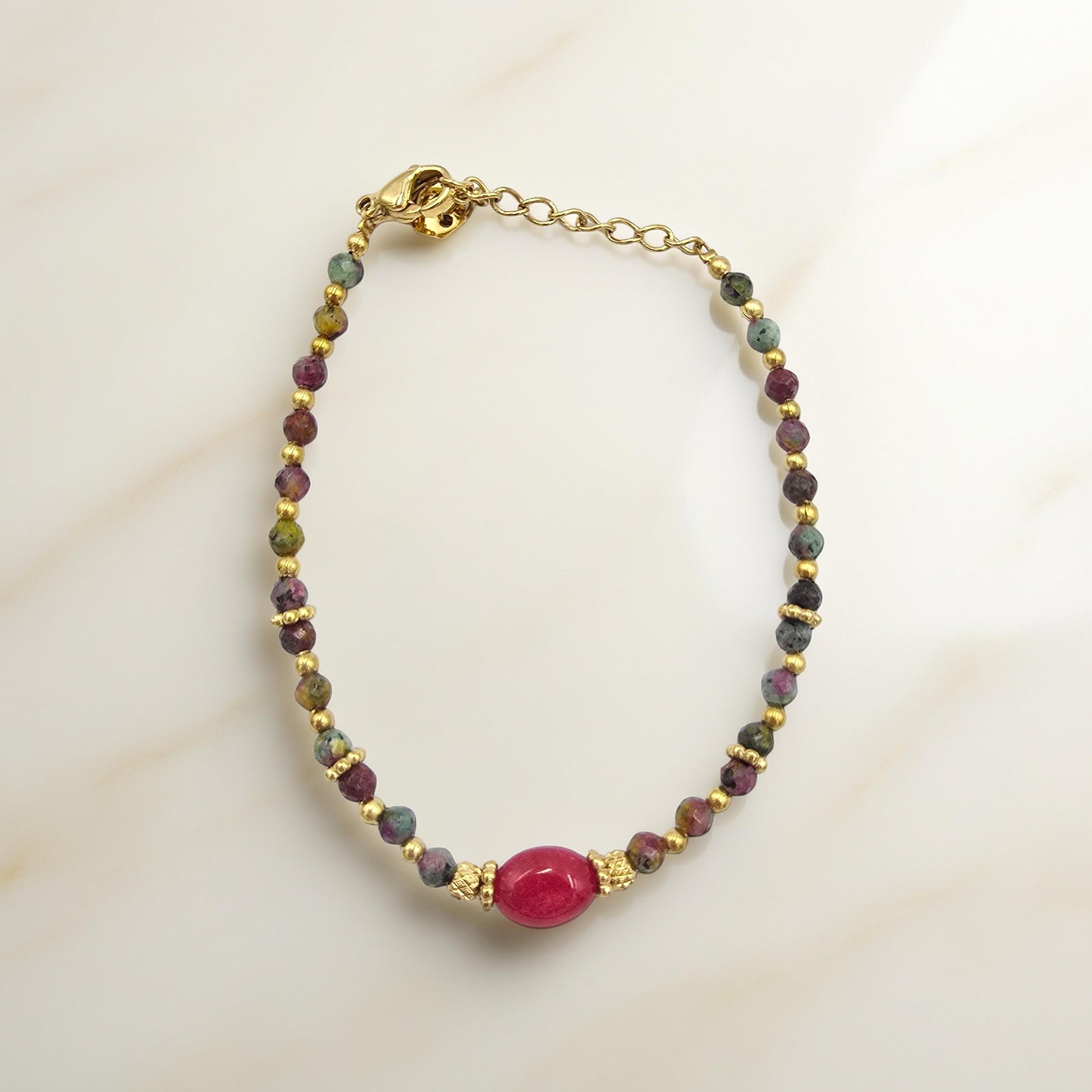 Bracelet KRISNA Jaspe Oxyde de Zirconium Rose Acier Inoxydable Doré | Or et Âme Bijoux