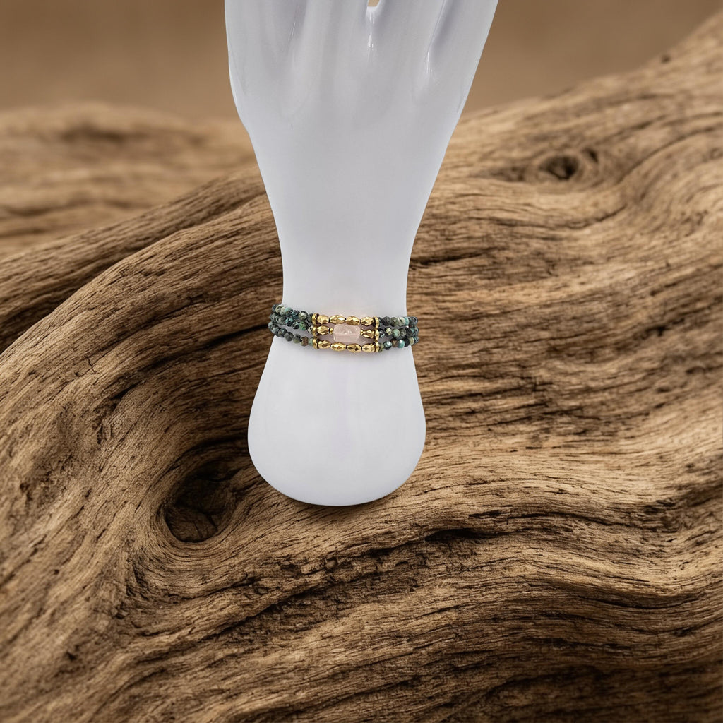 Bracelet Triple KEMI Turquoise Africaine Jaspe Sodalite Cristal de Roche | Or et Âme Bijoux