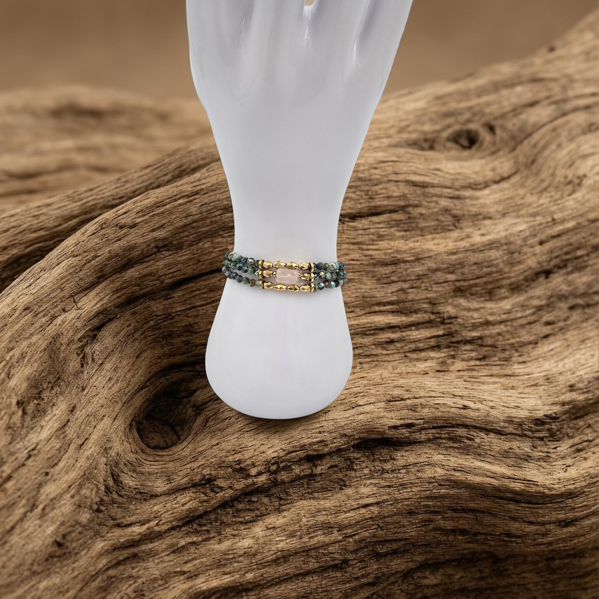 Bracelet Triple KEMI Turquoise Africaine Jaspe Sodalite Cristal de Roche | Or et Âme Bijoux