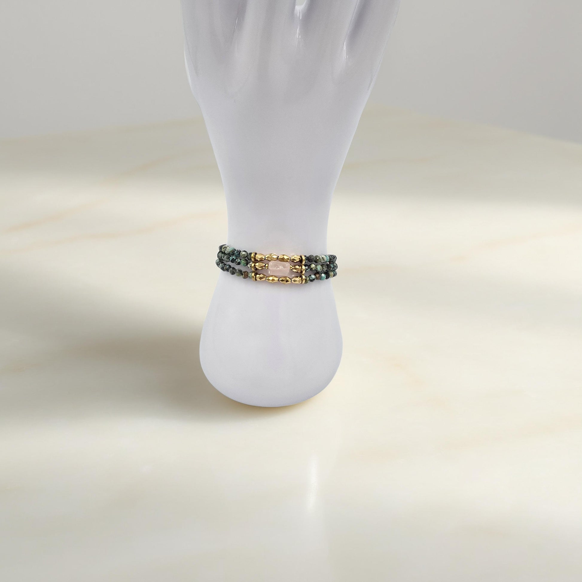 Bracelet Triple KEMI Turquoise Africaine Jaspe Sodalite Cristal de Roche | Or et Âme Bijoux