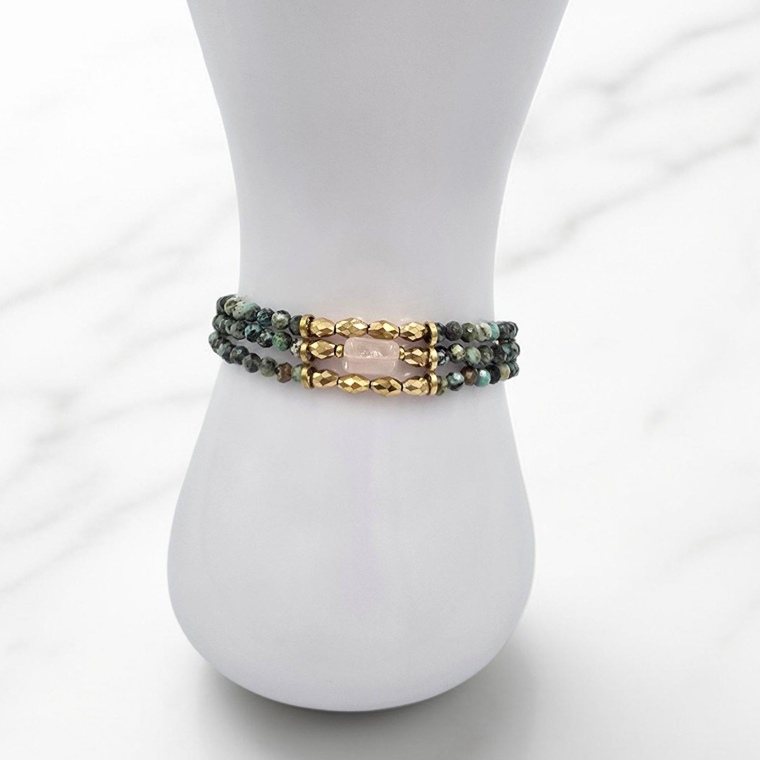 Bracelet Triple KEMI Turquoise Africaine Jaspe Sodalite Cristal de Roche | Or et Âme Bijoux