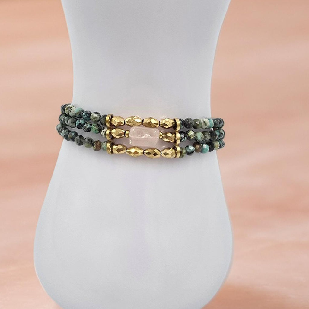 Bracelet Triple KEMI Turquoise Africaine Jaspe Sodalite Cristal de Roche | Or et Âme Bijoux