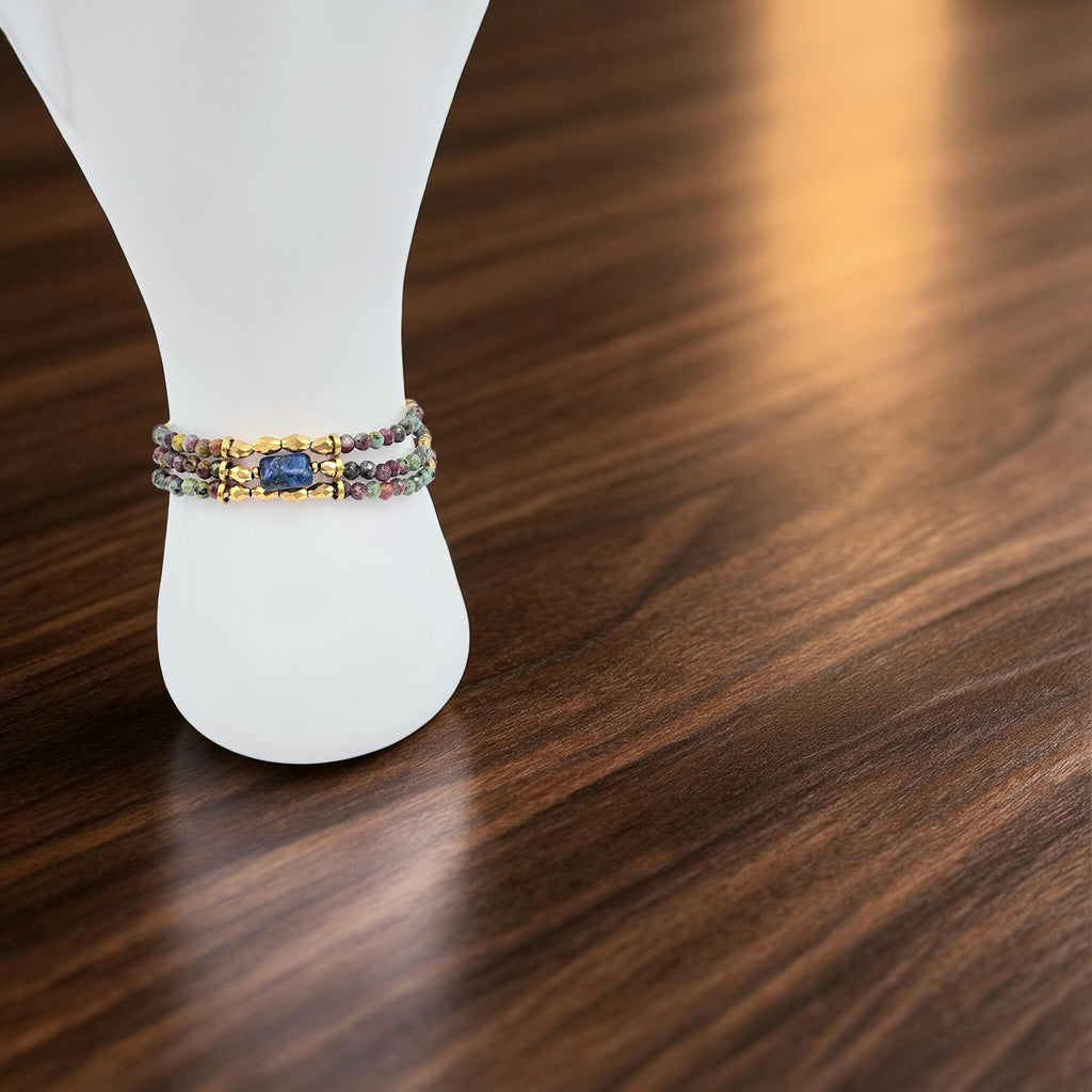 Bracelet Triple KEMI Turquoise Africaine Jaspe Sodalite Cristal de Roche | Or et Âme Bijoux