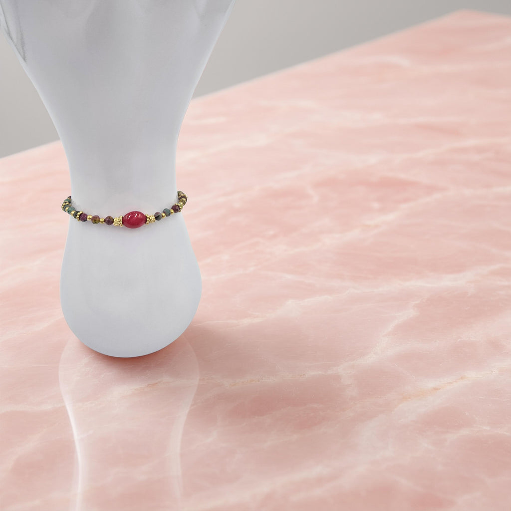 Bracelet KRISNA Jaspe Oxyde de Zirconium Rose Acier Inoxydable Doré | Or et Âme Bijoux