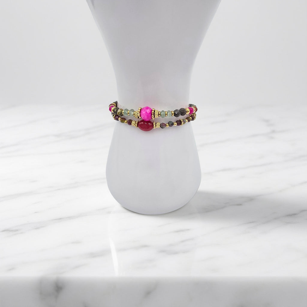 Bracelet KRISNA Jaspe Oxyde de Zirconium Rose Acier Inoxydable Doré | Or et Âme Bijoux