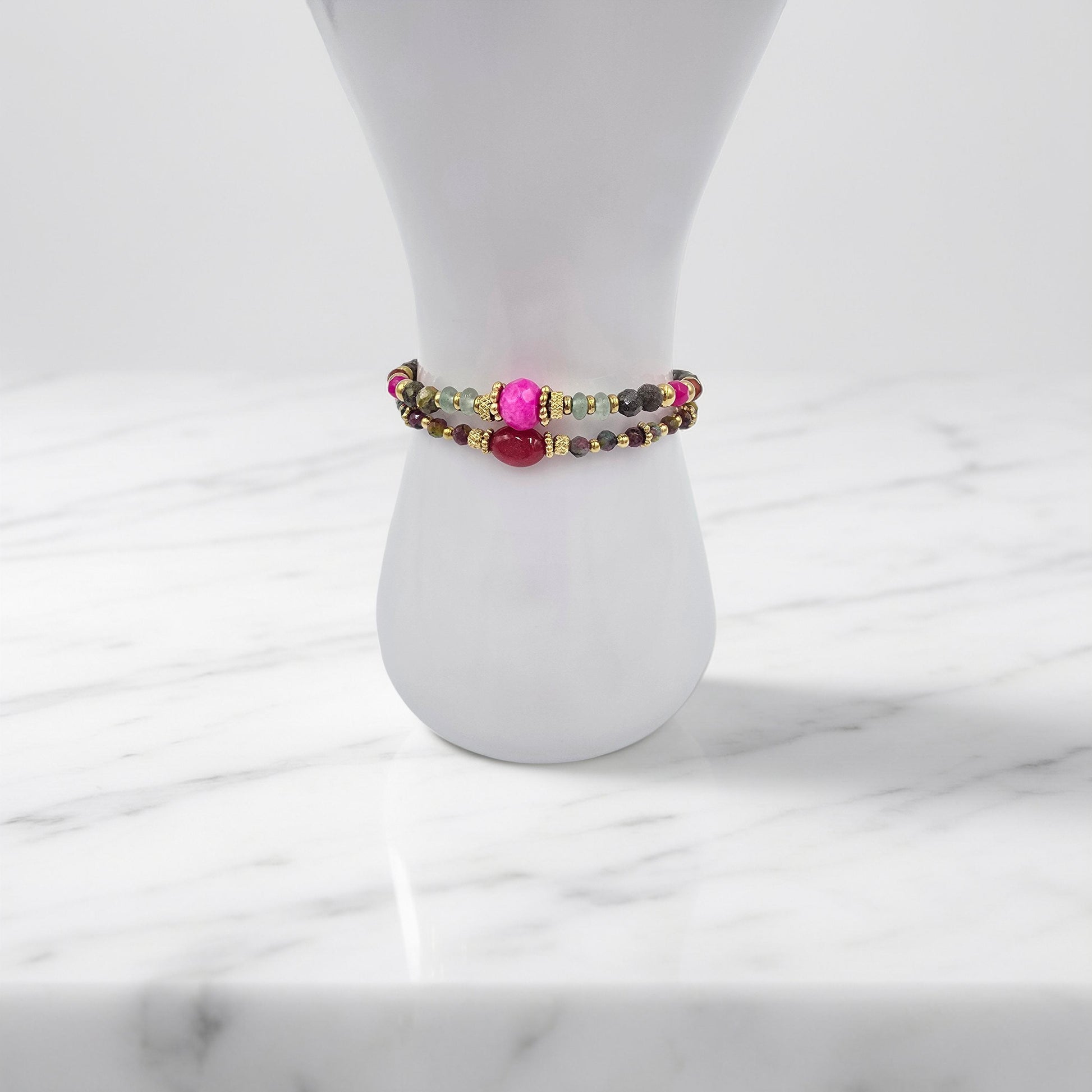 Bracelet KRISNA Jaspe Oxyde de Zirconium Rose Acier Inoxydable Doré | Or et Âme Bijoux