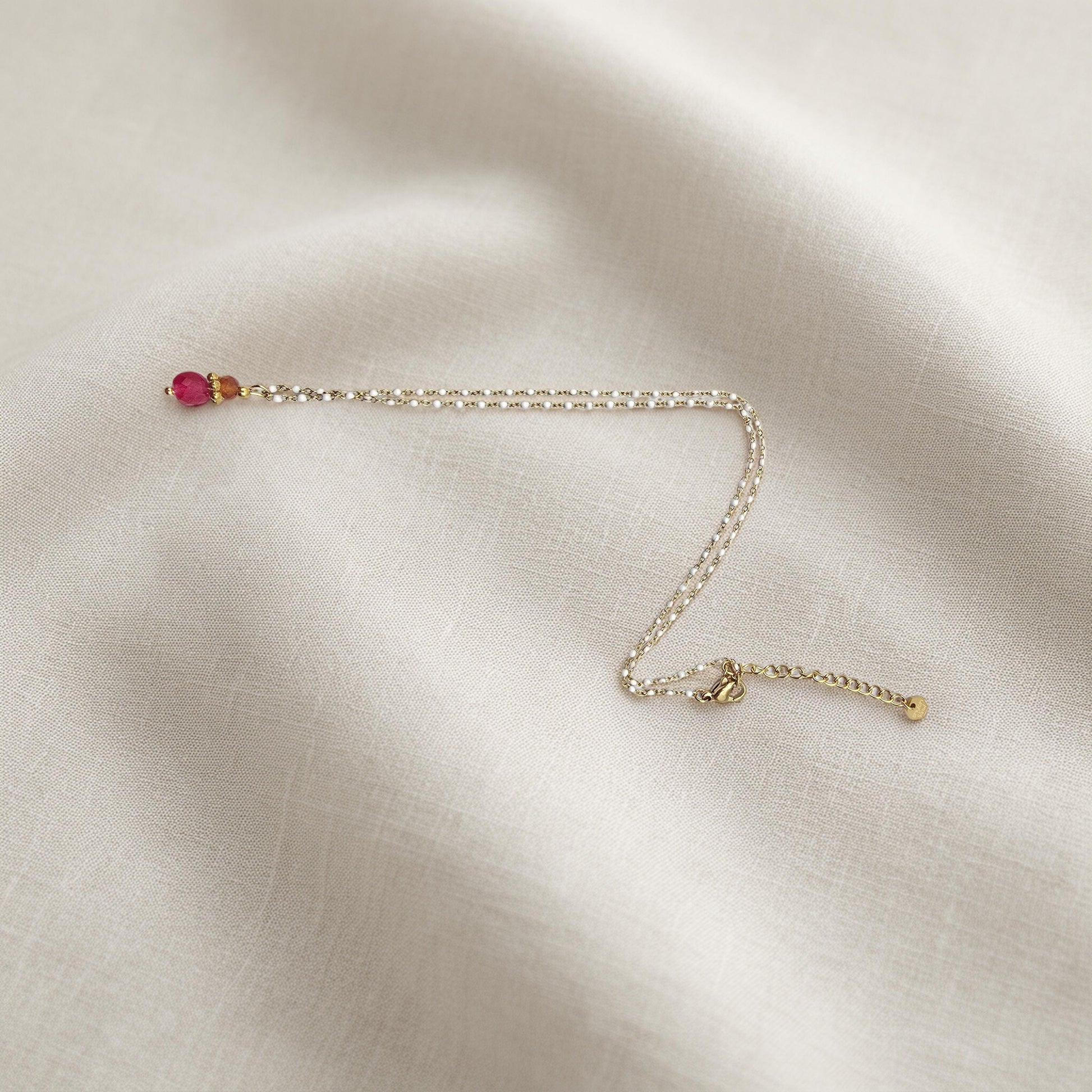 Collier EZRI Agate Rose Pierre de Lune Acier Inoxydable Doré | Or et Âme Bijoux