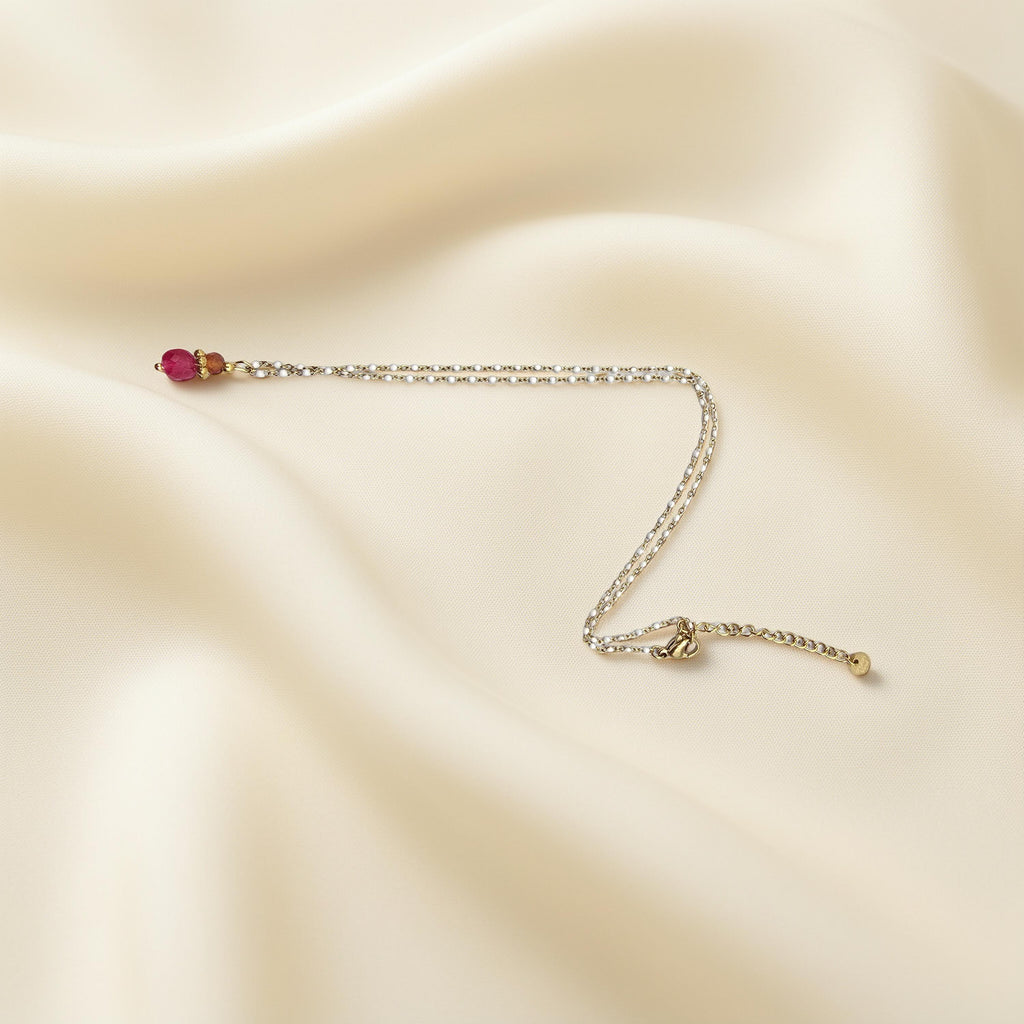 Collier EZRI Agate Rose Pierre de Lune Acier Inoxydable Doré | Or et Âme Bijoux