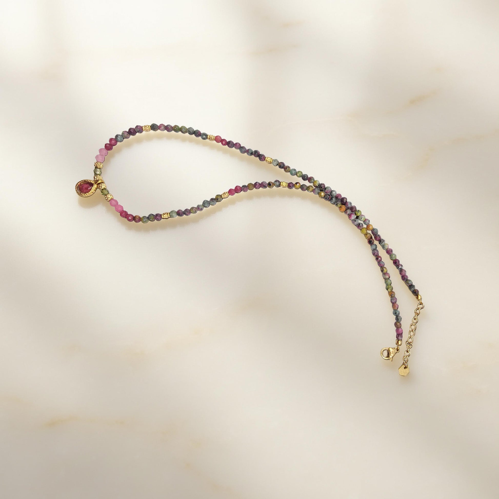 Collier HAIDI Tourmaline Colorée Oxyde de Zirconium Rose Acier Inoxydable Doré | Or et Âme Bijoux