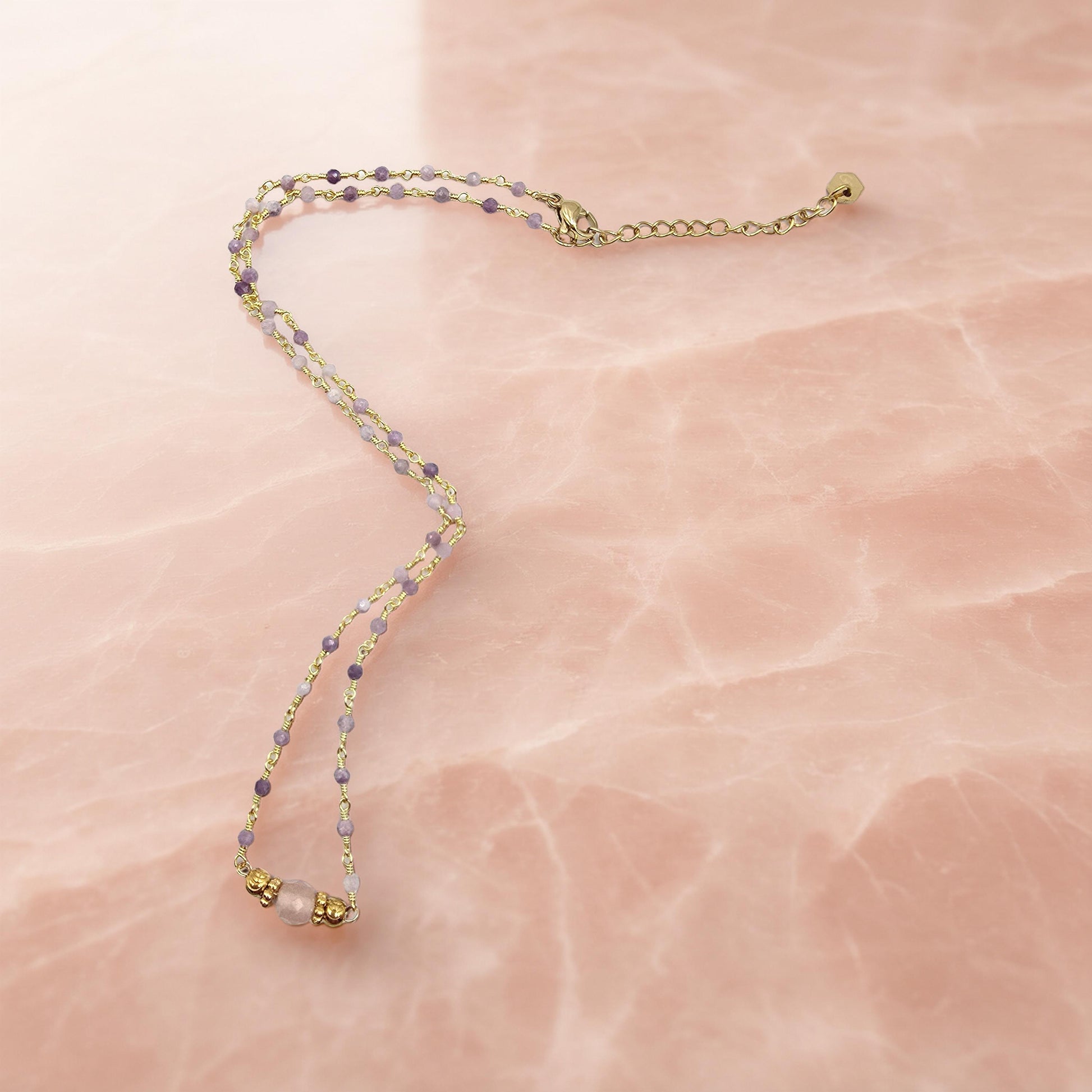 Collier MAHA Améthyste Tourmaline Acier Inoxydable Doré | Or et Âme Bijoux