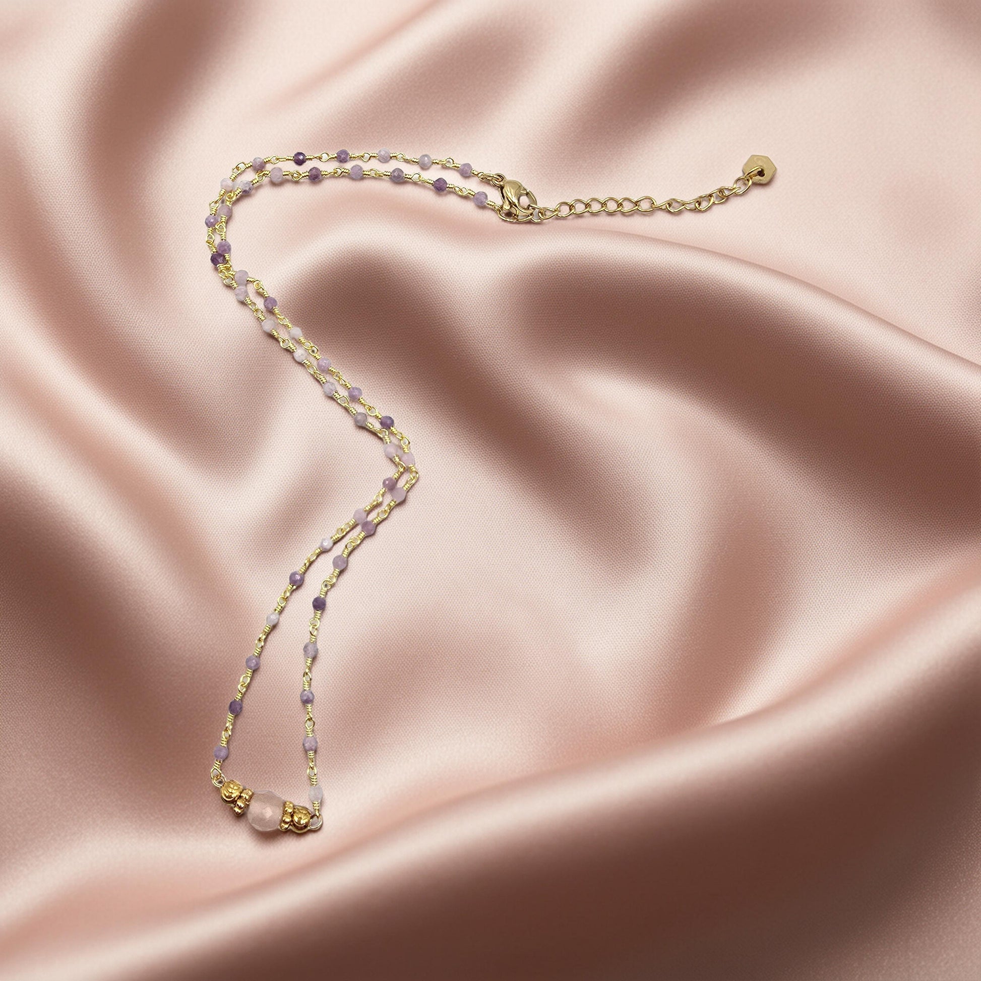 Collier MAHA Améthyste Tourmaline Acier Inoxydable Doré | Or et Âme Bijoux