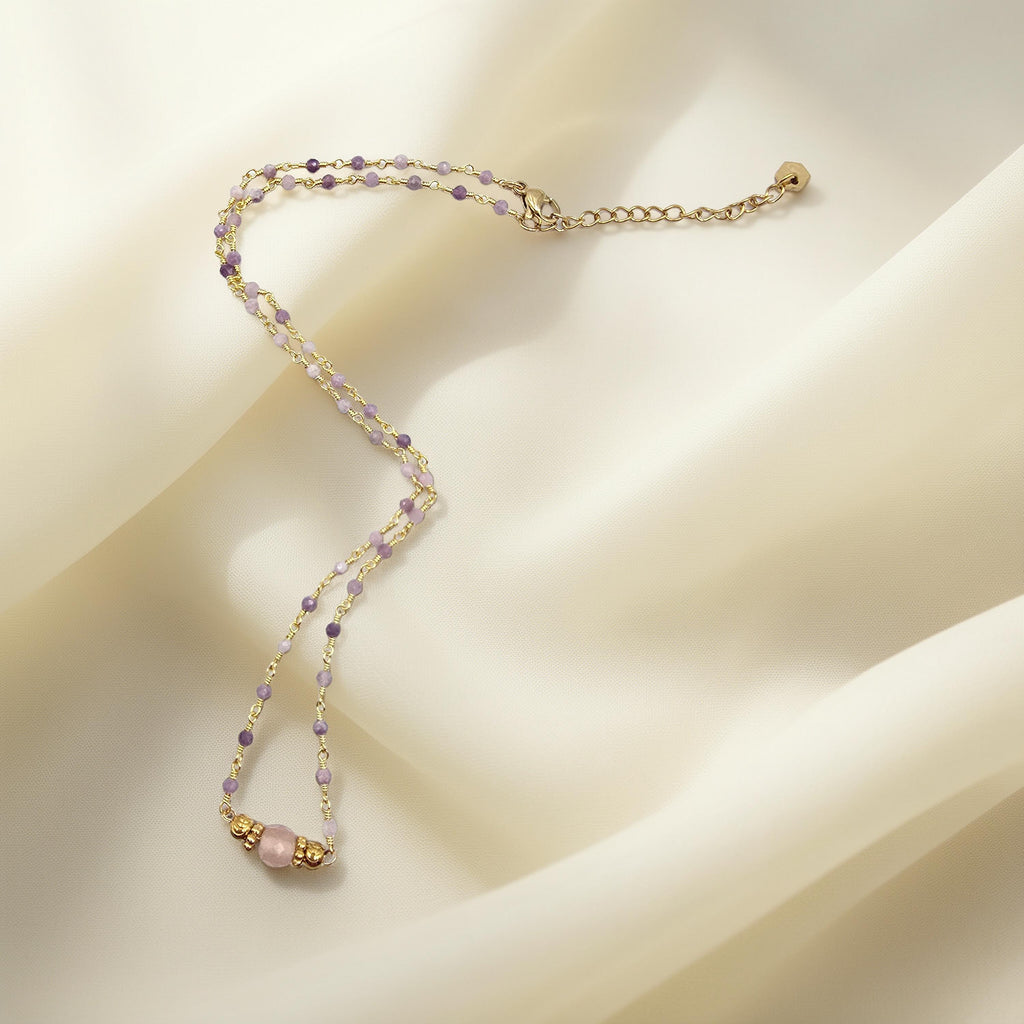 Collier MAHA Améthyste Tourmaline Acier Inoxydable Doré | Or et Âme Bijoux