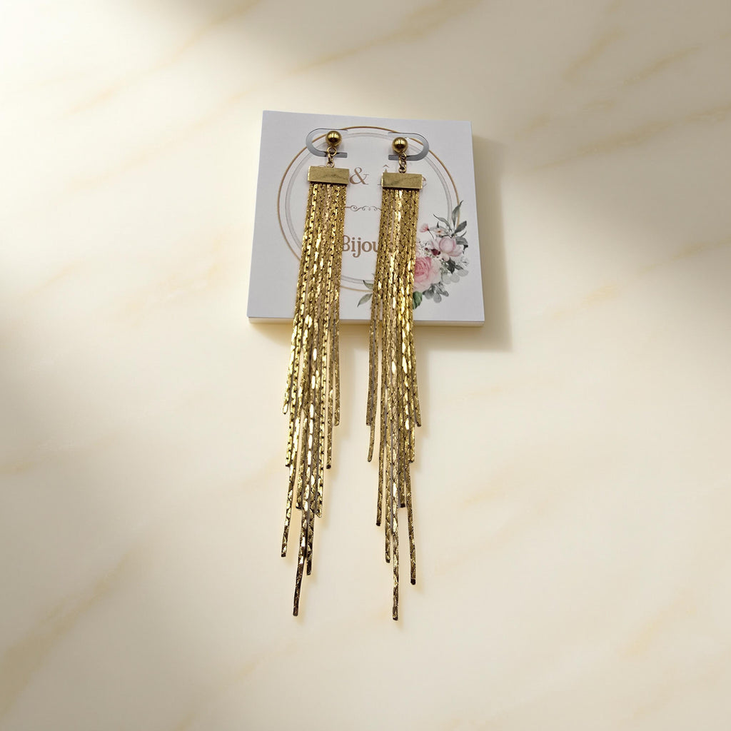 Boucles d'Oreilles TIAGO Chaînes Serpent Dorées Pendantes 12 cm | Or et Âme Bijoux
