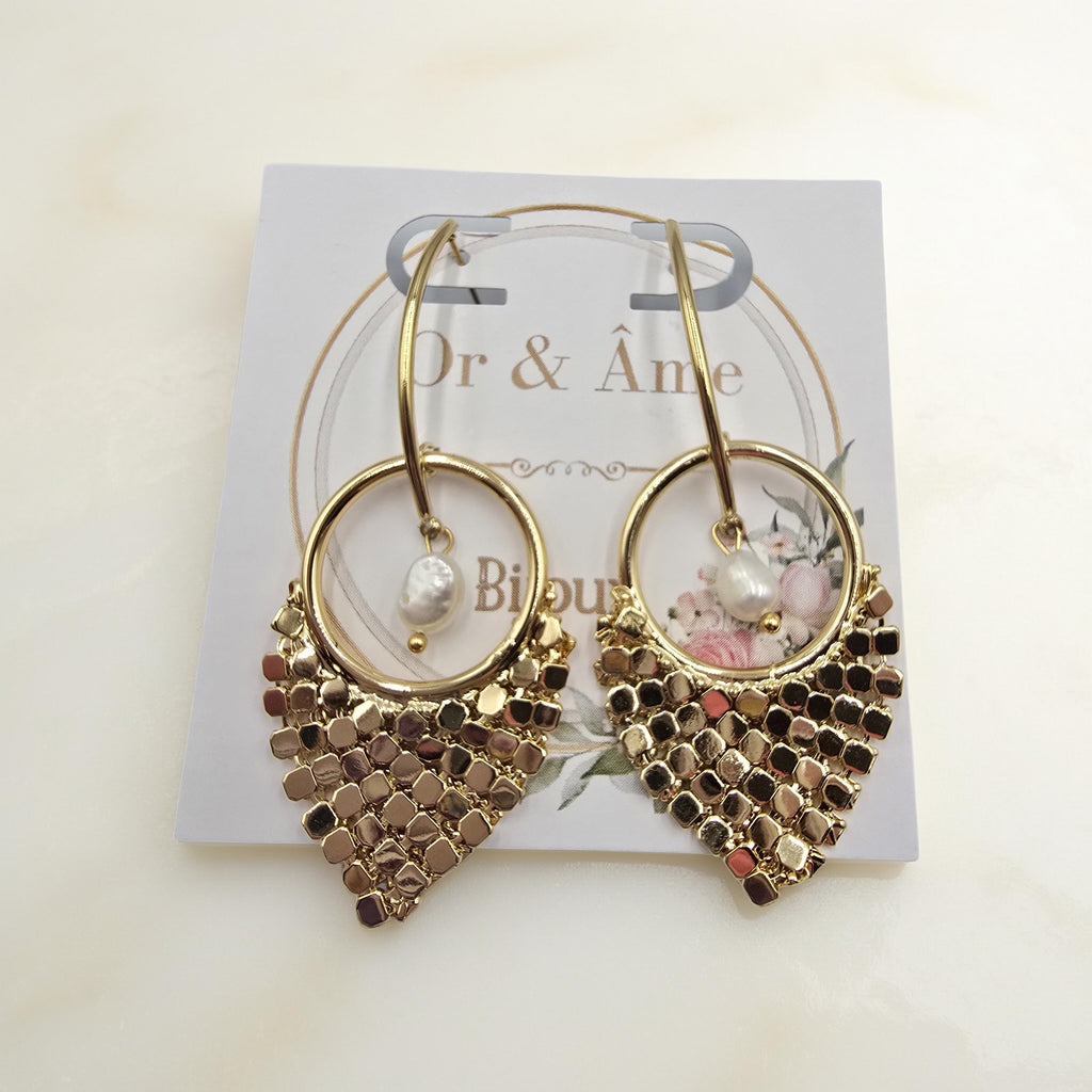 Boucles d'Oreilles LOUVIA Perles d'Eau Douce Acier Inoxydable Doré | Or et Âme Bijoux