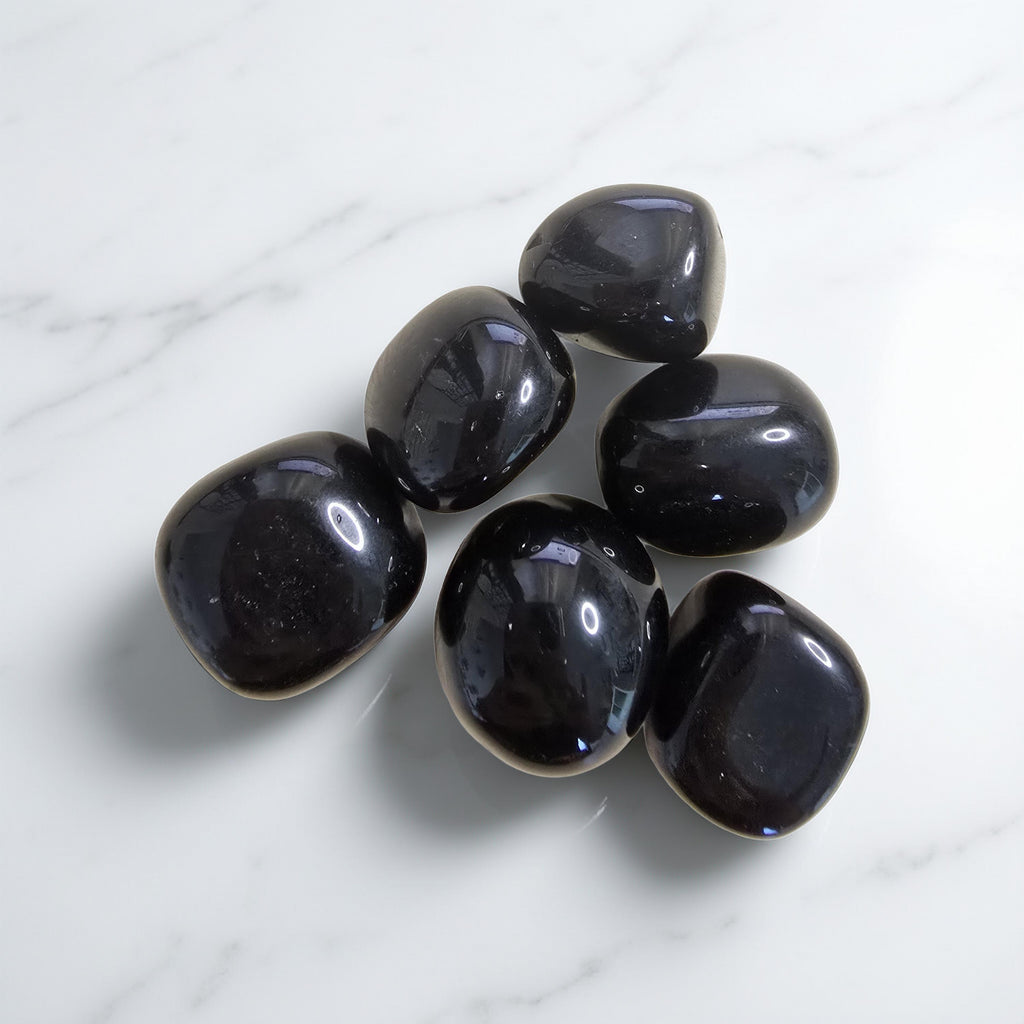 Pierre roulée d'Obsidienne Noire qualité extra 20-30mm. Noir profond, éclat vitreux. Pierre de protection puissante, ancrage et introspection.