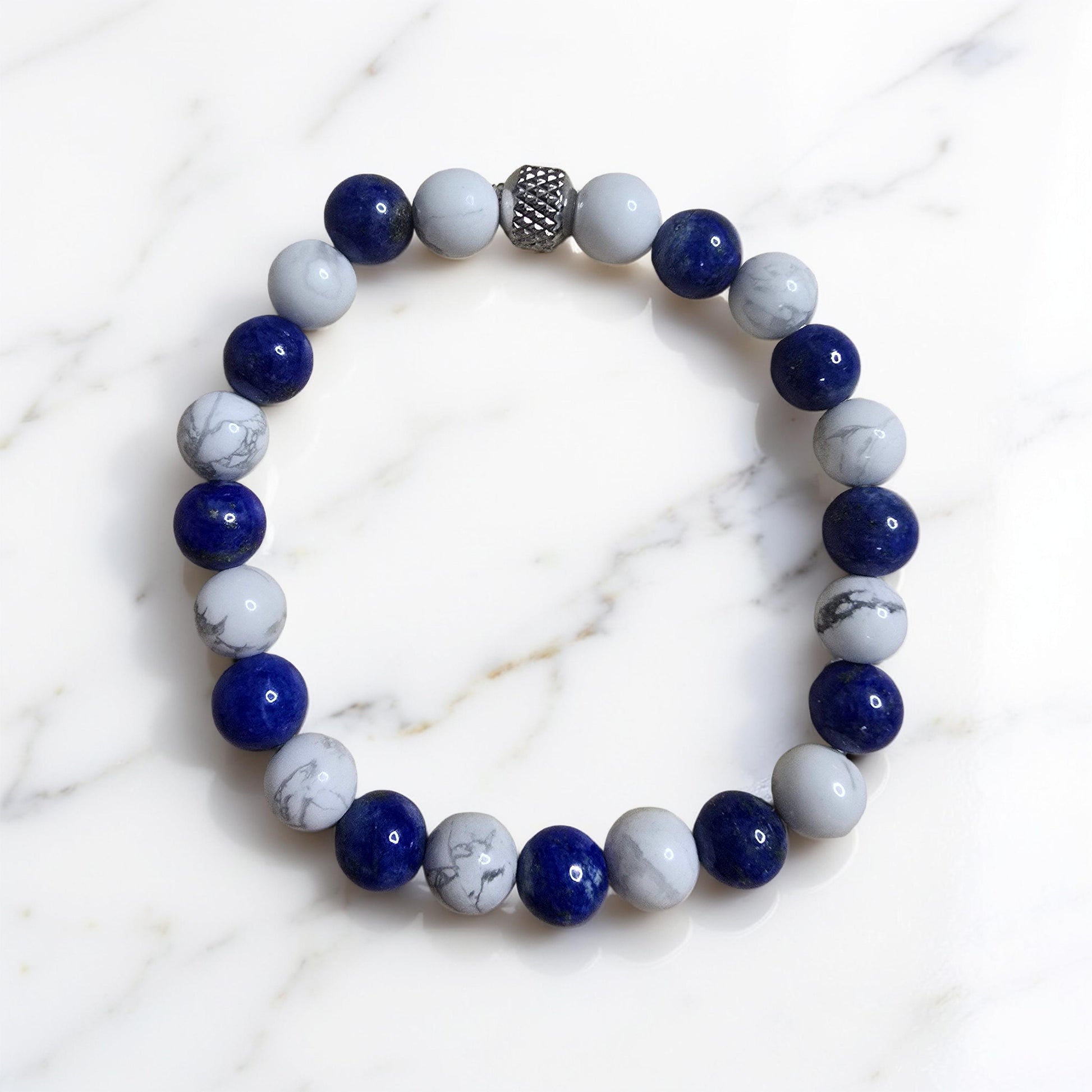 Bracelet enfant en pierres naturelles Howlite blanche et Lapis-Lazuli bleu - Bijou lithothérapie apaisant pour sérénité et confiance