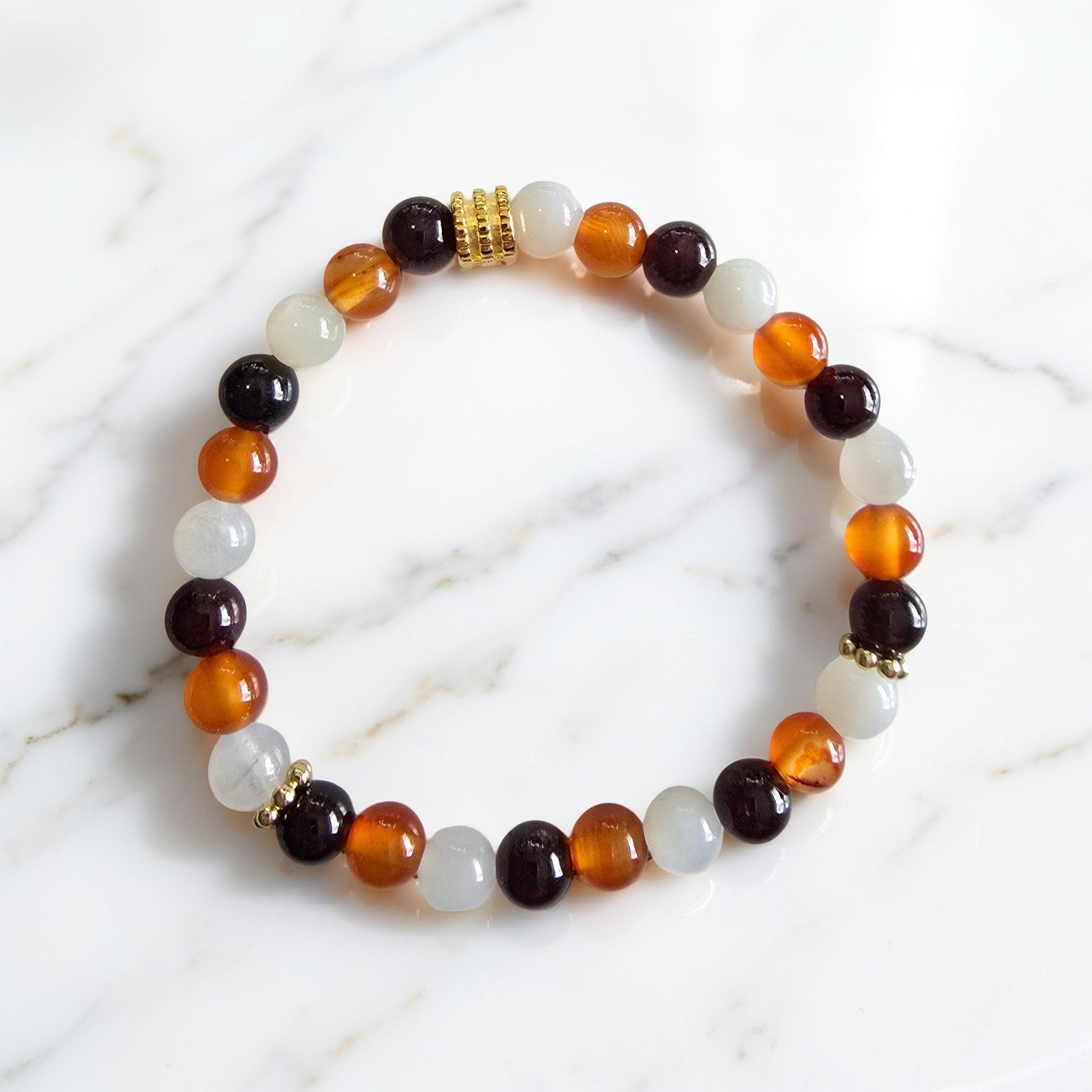 Bracelet Feu de Vénus - Grenat, Cornaline, Pierre de Lune - Passion & Sensualité