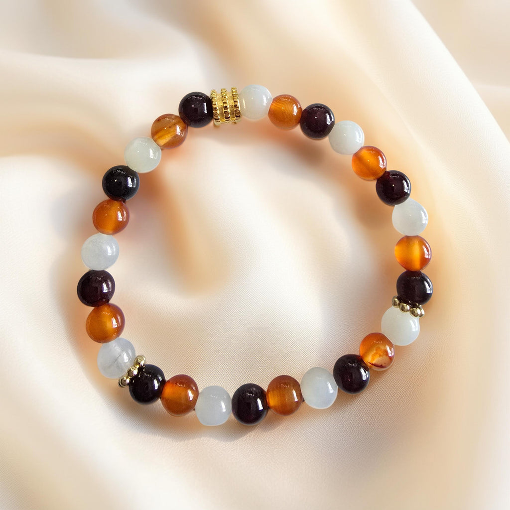 Bracelet Feu de Vénus - Grenat, Cornaline, Pierre de Lune - Passion & Sensualité
