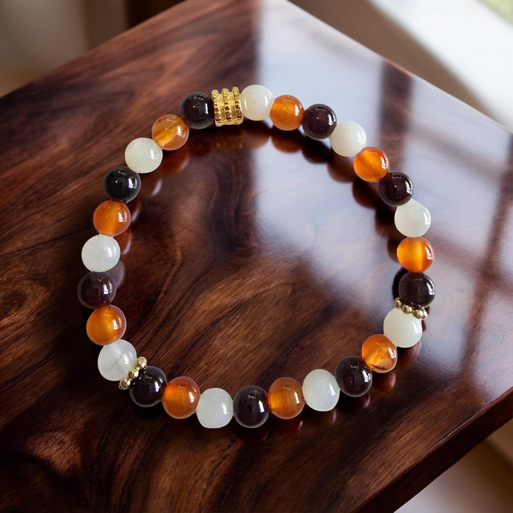 Bracelet Feu de Vénus - Grenat, Cornaline, Pierre de Lune - Passion & Sensualité