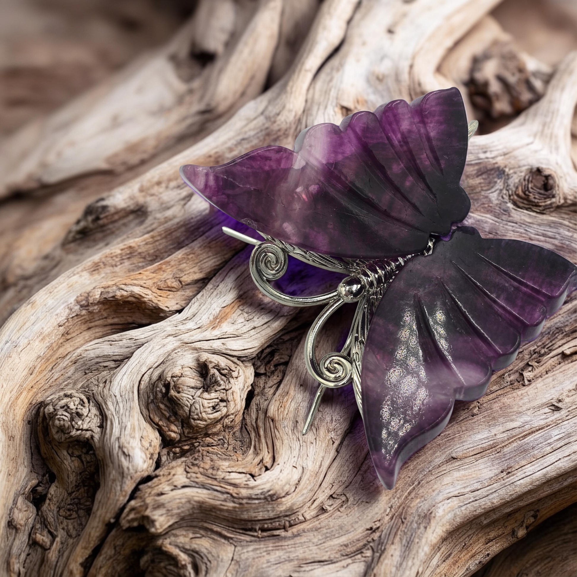 Papillon Fluorine Rainbow 80mm - Pierre Sculptée de Collection