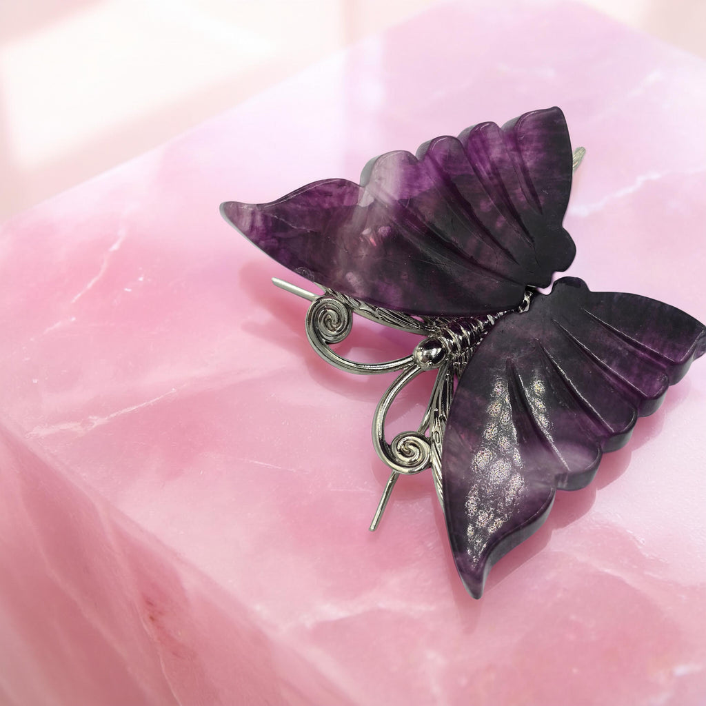 Papillon Fluorine Rainbow 80mm - Pierre Sculptée de Collection