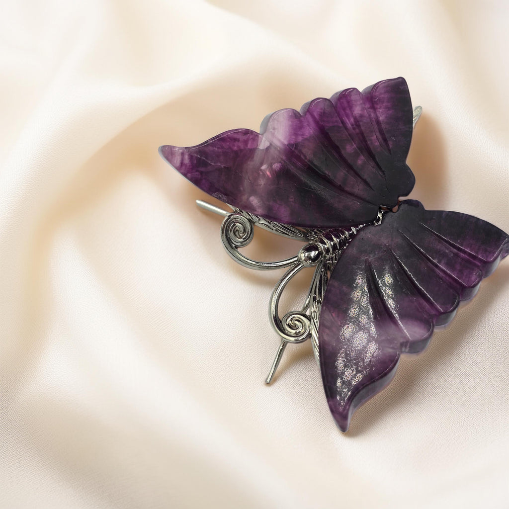 Papillon Fluorine Rainbow 80mm - Pierre Sculptée de Collection