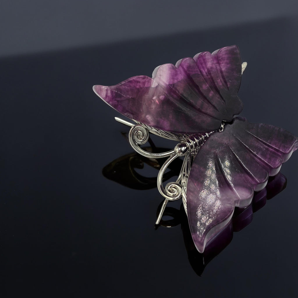 Papillon Fluorine Rainbow 80mm - Pierre Sculptée de Collection