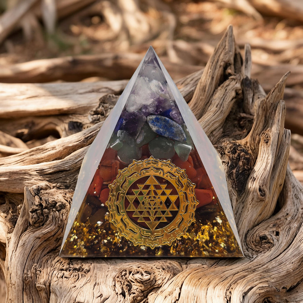 Orgonite 7 Chakras Paillettes Or - Symboles Chakras - Paillette d'or