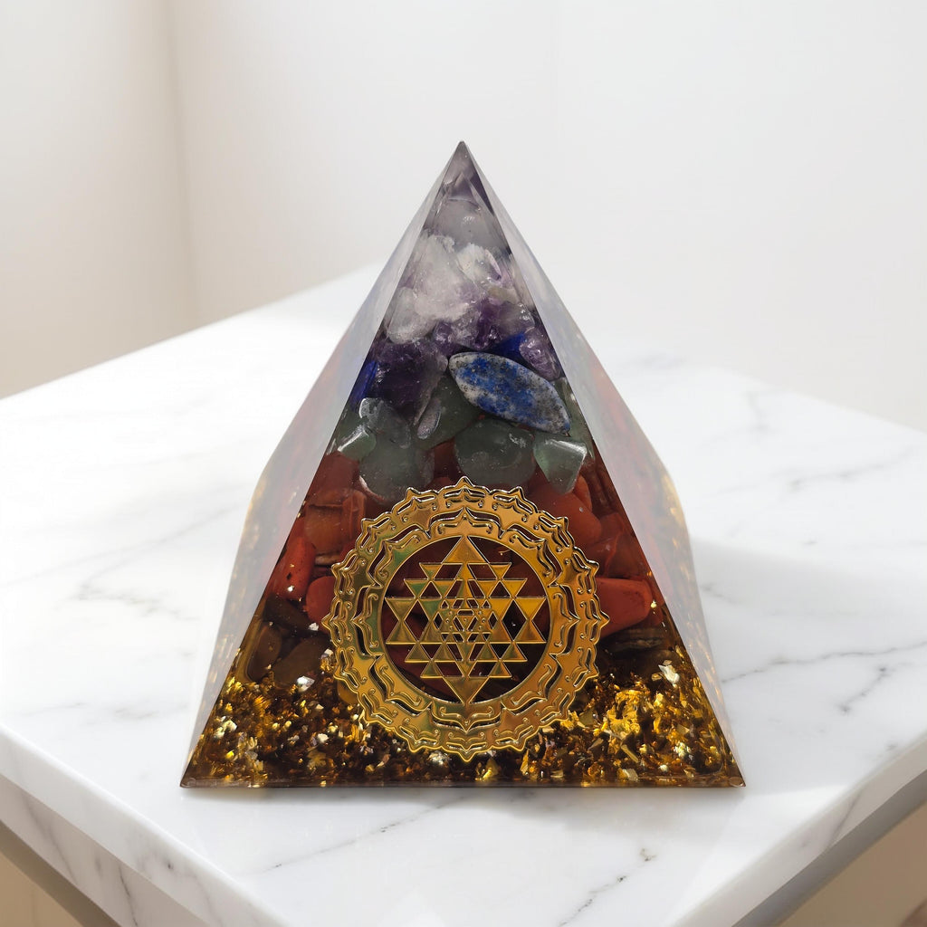 Orgonite 7 Chakras Paillettes Or - Symboles Chakras - Paillette d'or