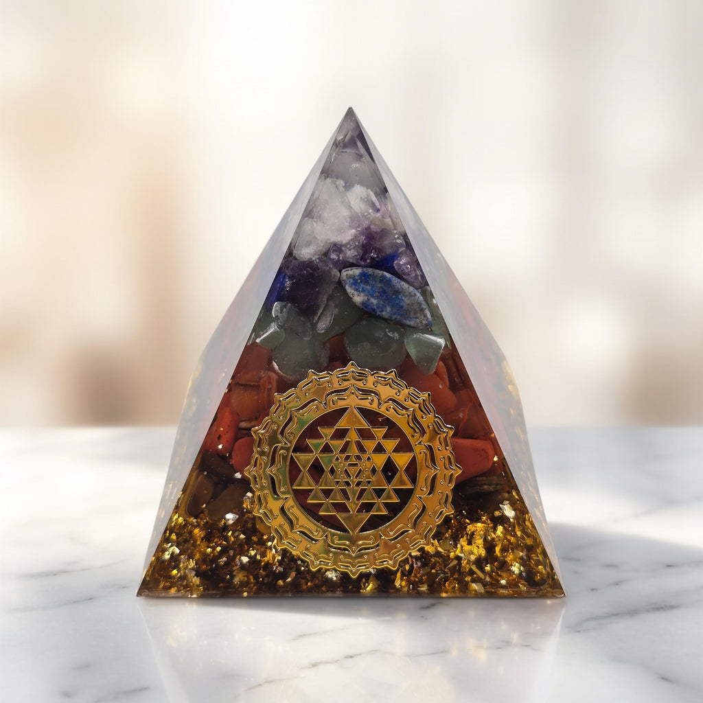 Orgonite 7 Chakras Paillettes Or - Symboles Chakras - Paillette d'or