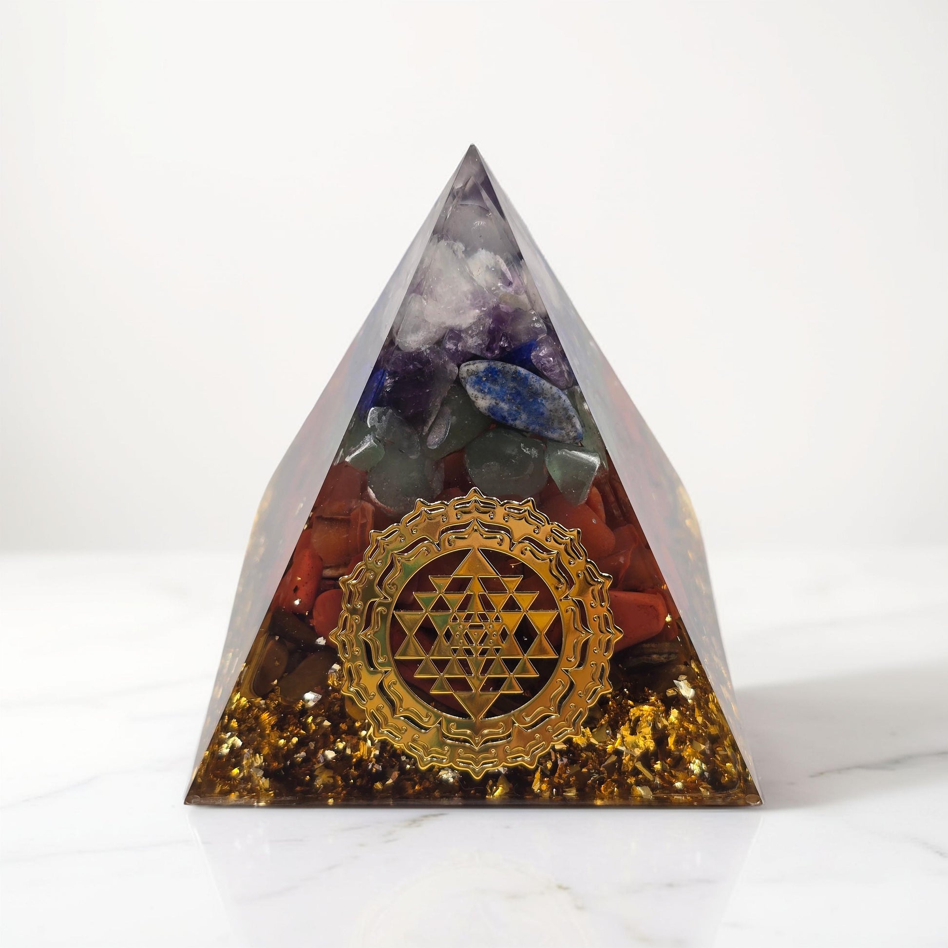 Orgonite 7 Chakras Paillettes Or - Symboles Chakras - Paillette d'or