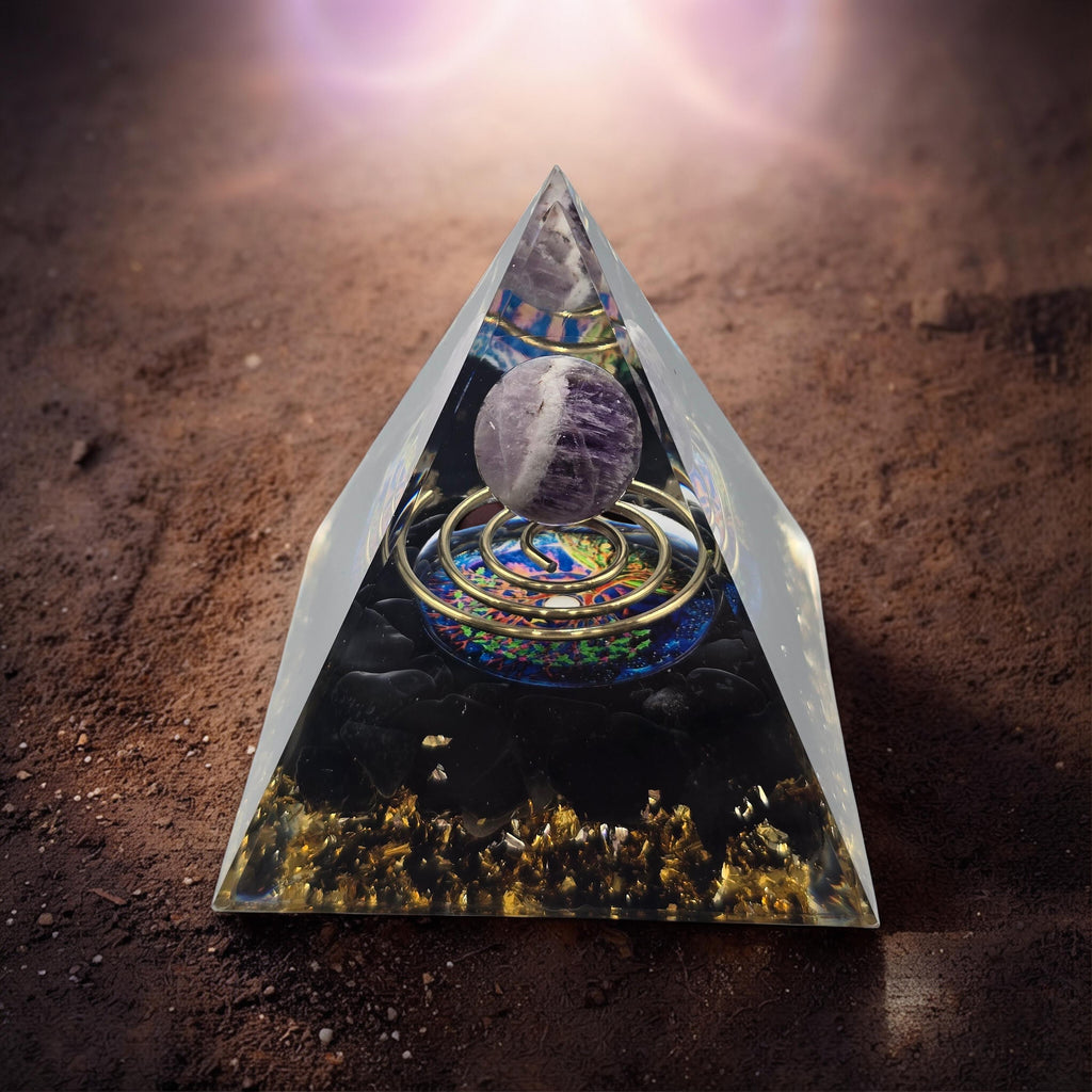Orgonite Arbre de Vie Spirale Améthyste & Obsidienne - Protection Spirituelle