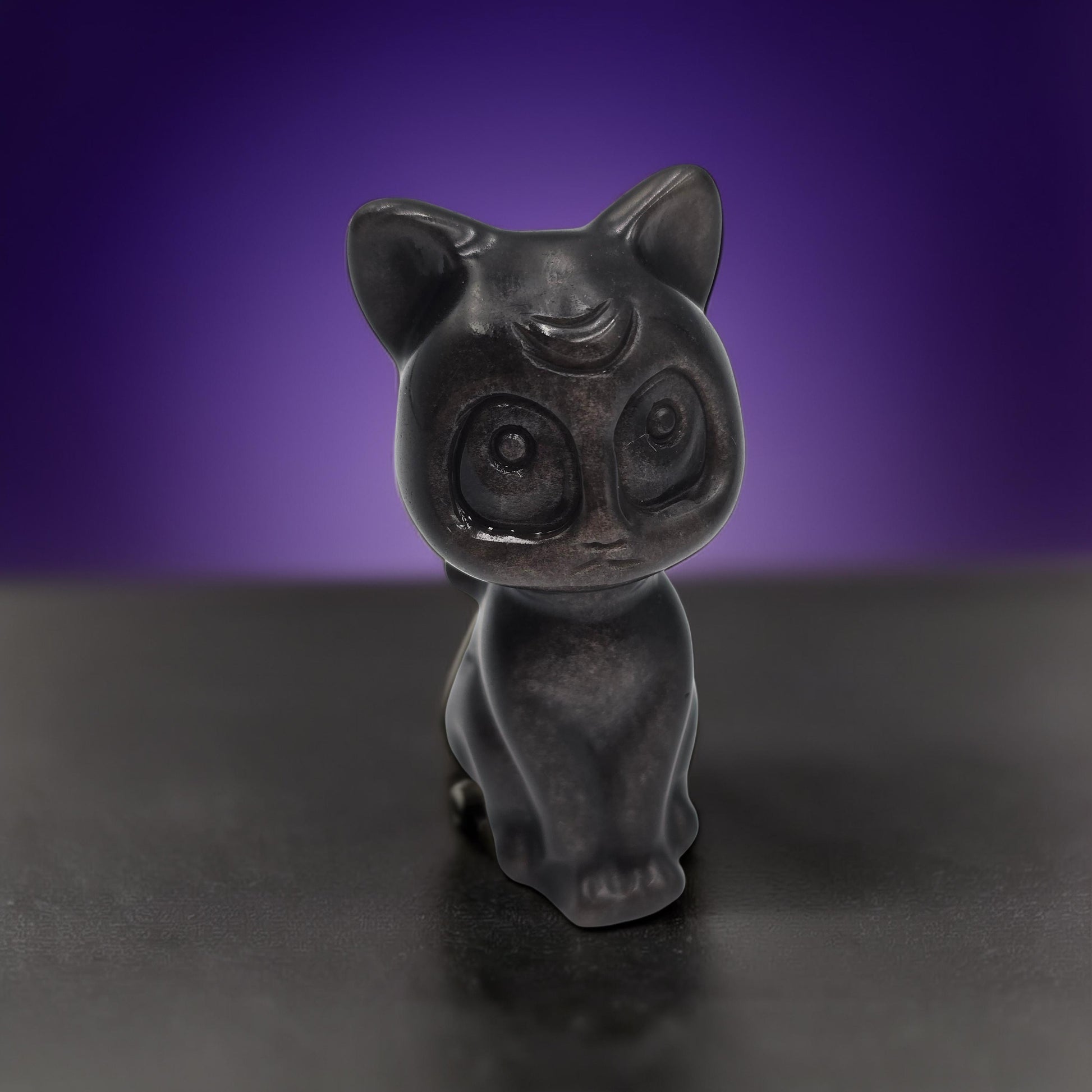 Chat Obsidienne Argentée 60mm - Protection & Mystère