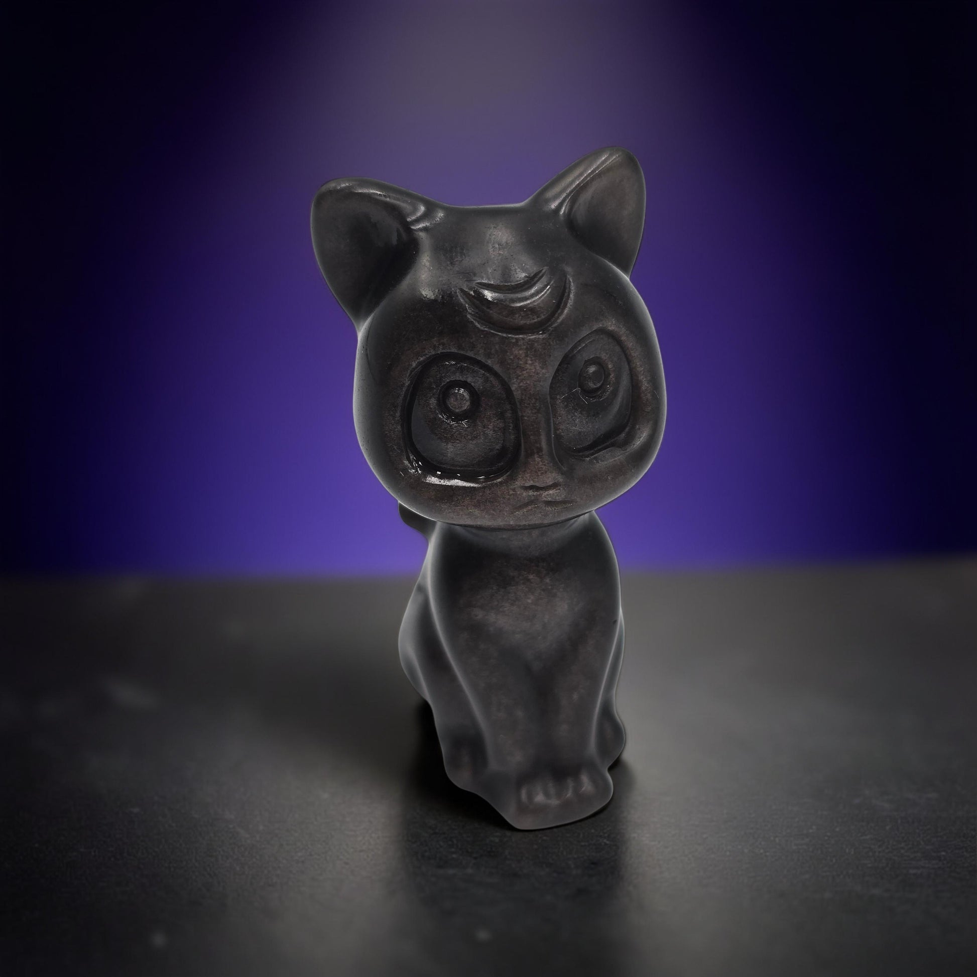 Chat Obsidienne Argentée 60mm - Protection & Mystère