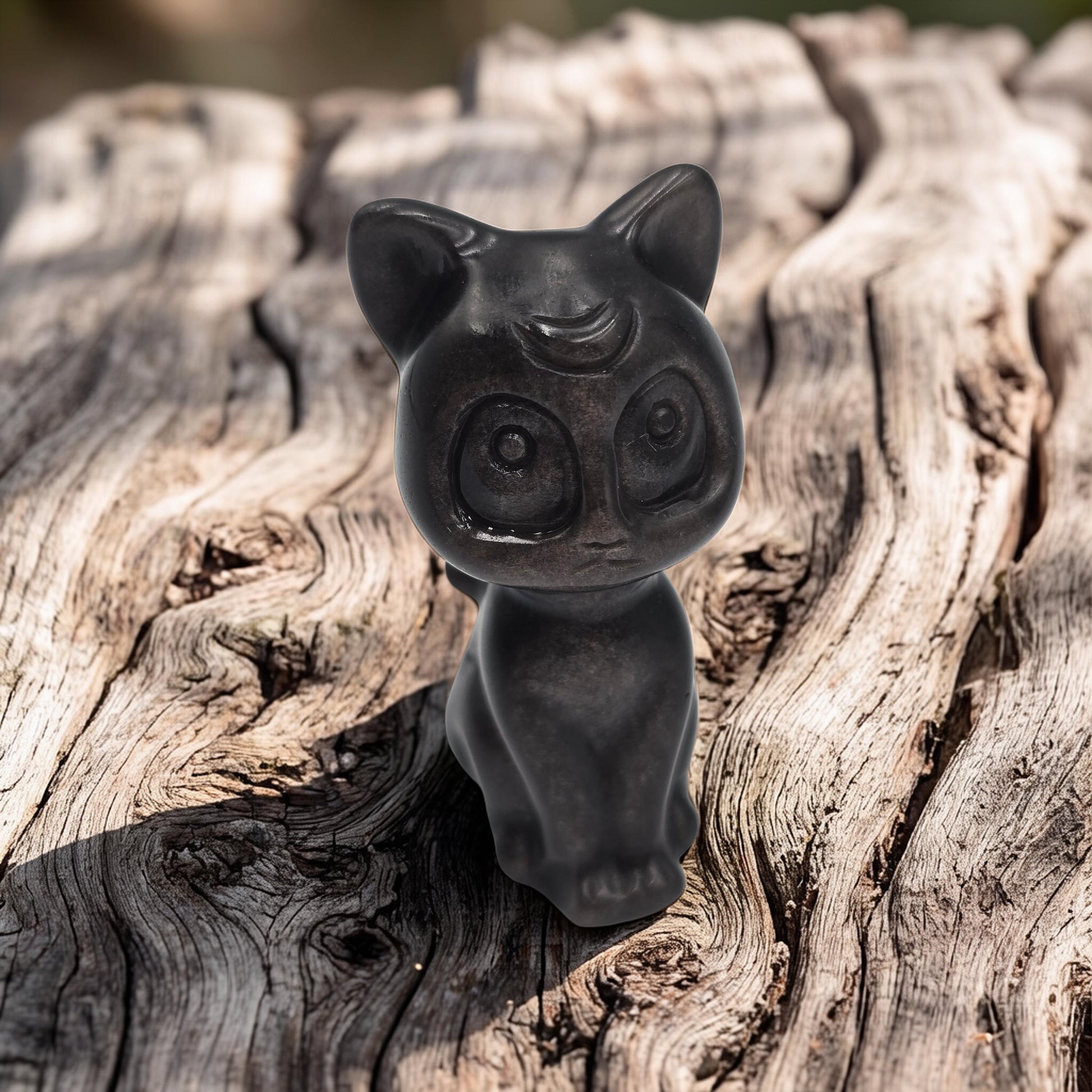 Chat Obsidienne Argentée 60mm - Protection & Mystère